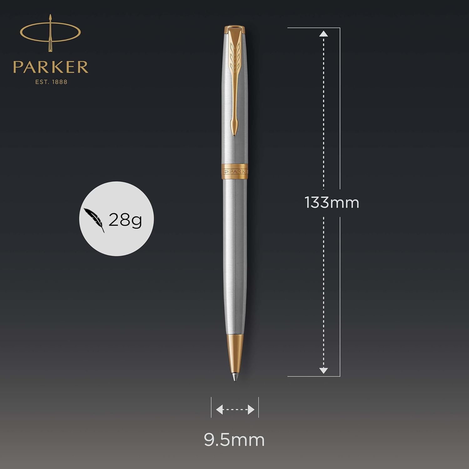 Thumbnail 1 de Parker Sonnet stylo bille luxe en acier inoxydable avec attributs dorés – pointe moyenne