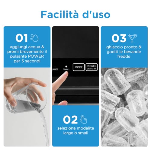 Detalle de Midea MERI12BG30EU Macchina Ghiaccio 12kg/24h, 8 Cubetti in 6–9 Minuti, Nero