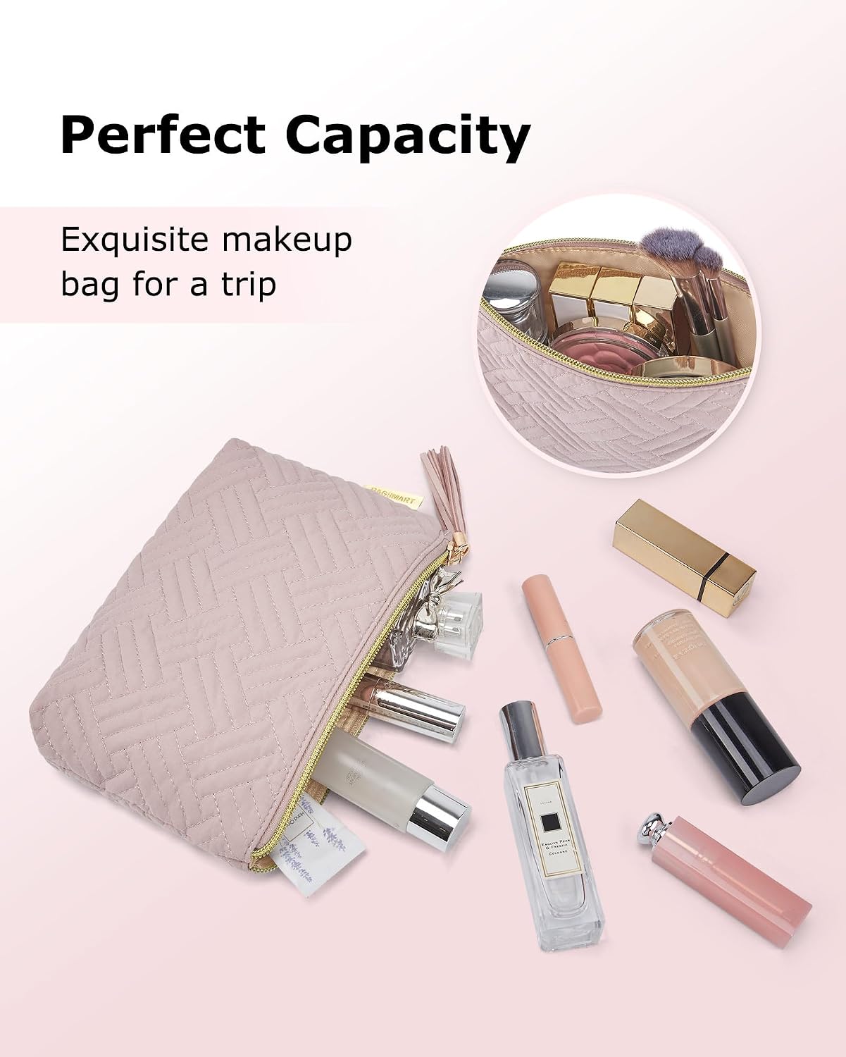 Detalle 2 de BAGSMART Small Cosmetic Bag (Pink) — water-repellent zipper pouch for travel makeup & essentials
