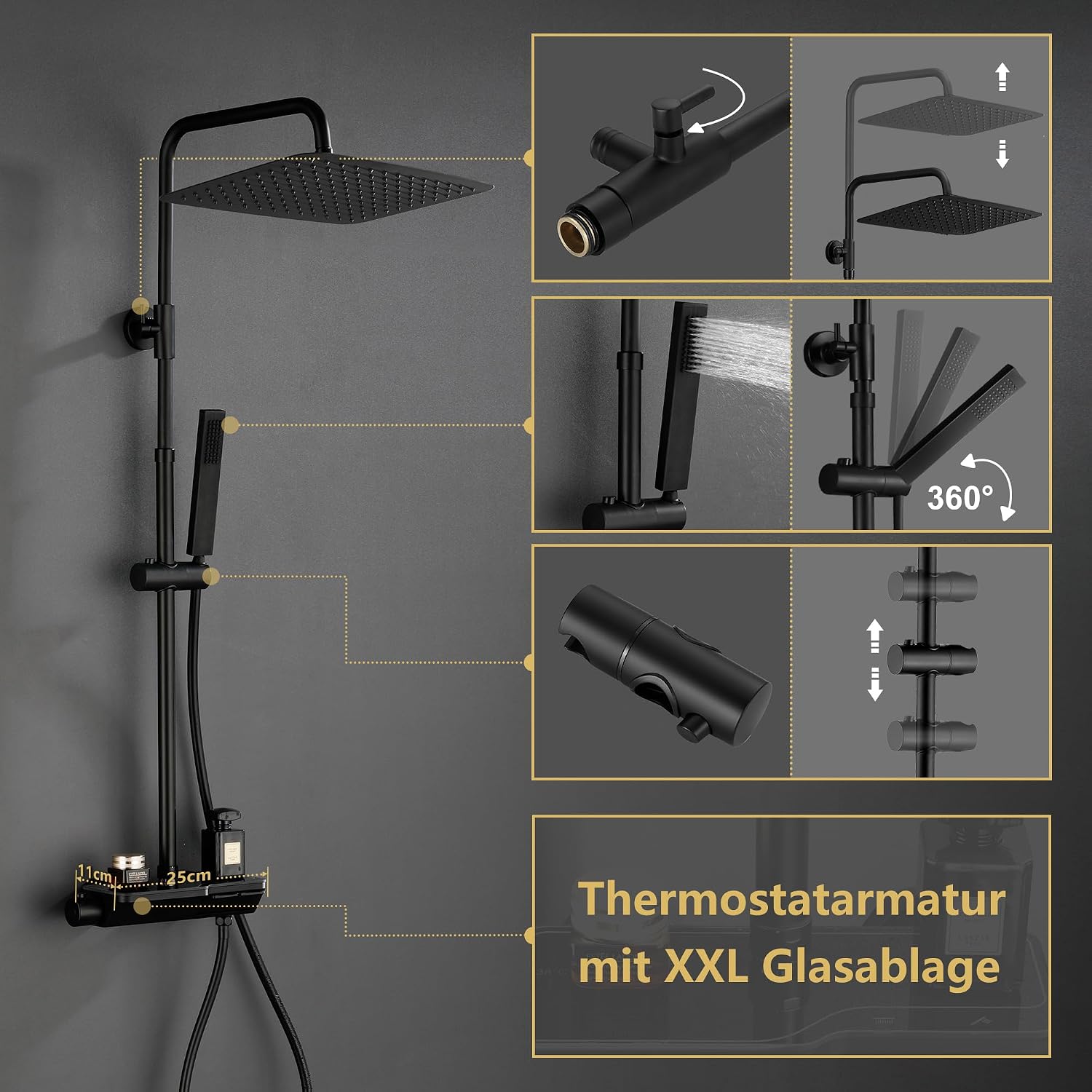 Thumbnail 4 de Görbach Regendusche 3030MB Duschsystem matt schwarz