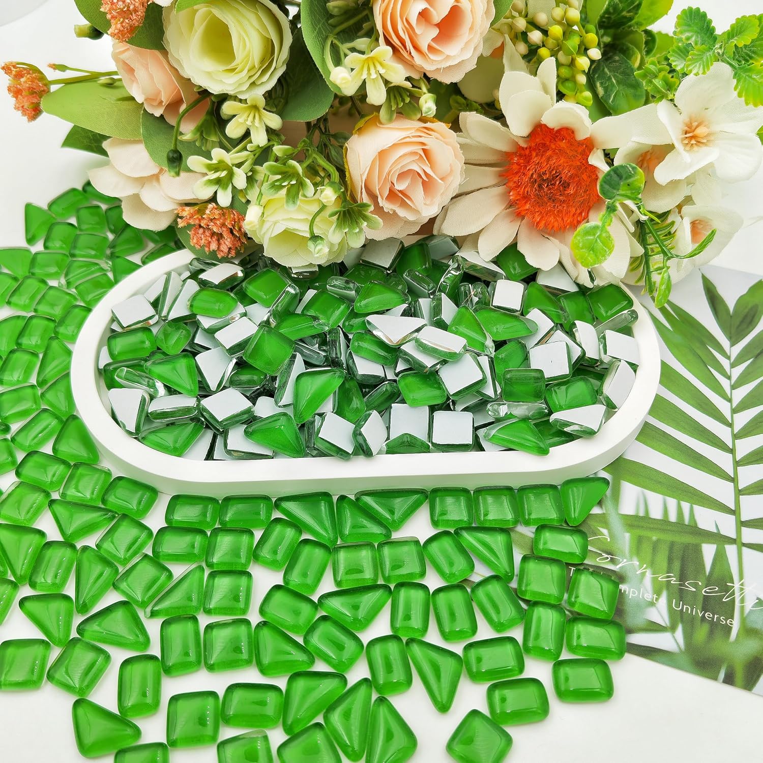 Detalle de Kristallglas Mosaikfliesen Grün – unregelmäßige Glasmosaikstücke, 500 g/1,1 lb