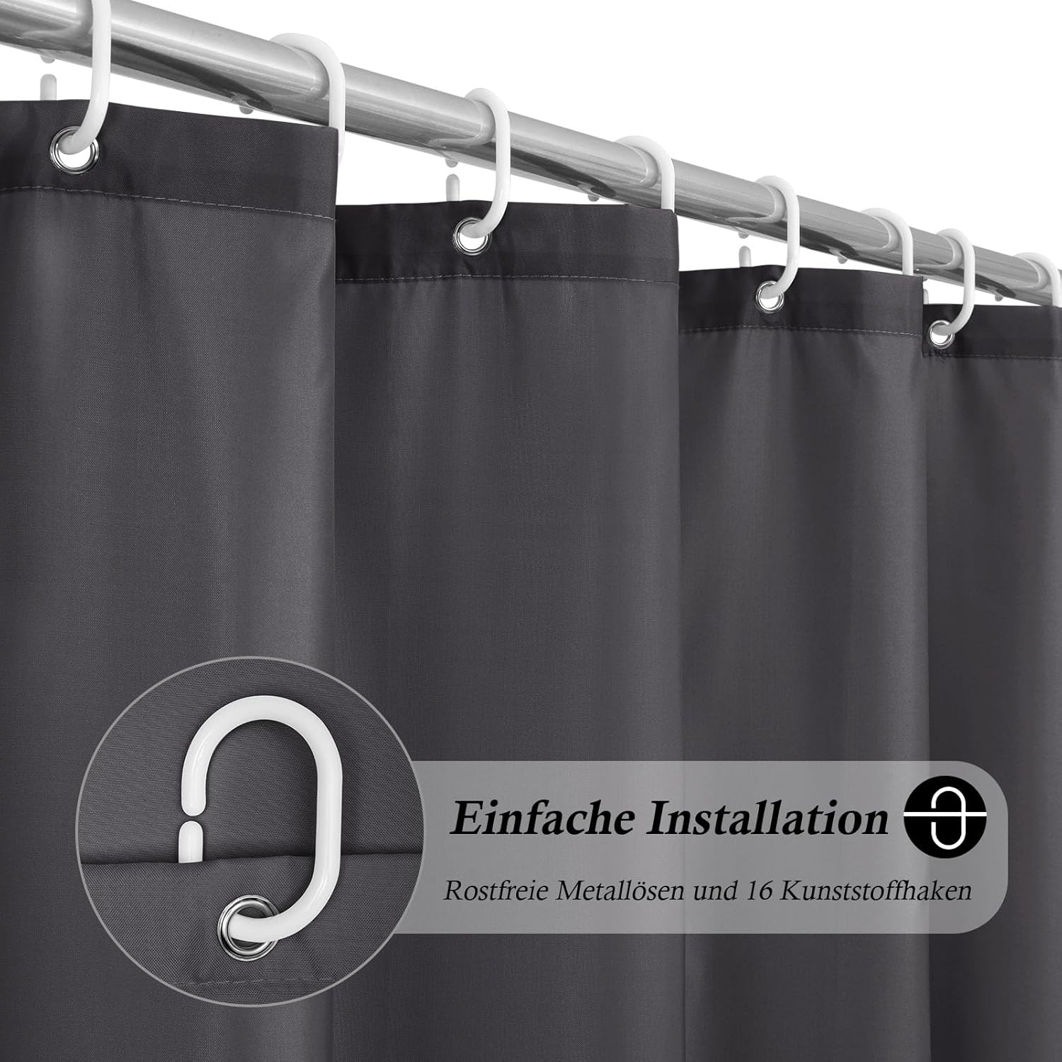 Detalle 2 de EurCross 240x200 Extra Breit Duschvorhang aus Polyester, dunkelgrau