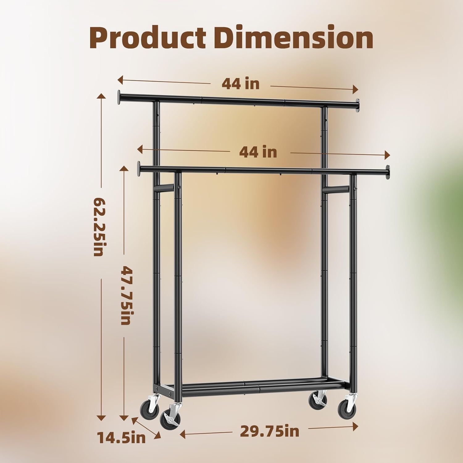 Detalle 2 de Simple Trending Double-Bar Portable Garment Rack with Wheels