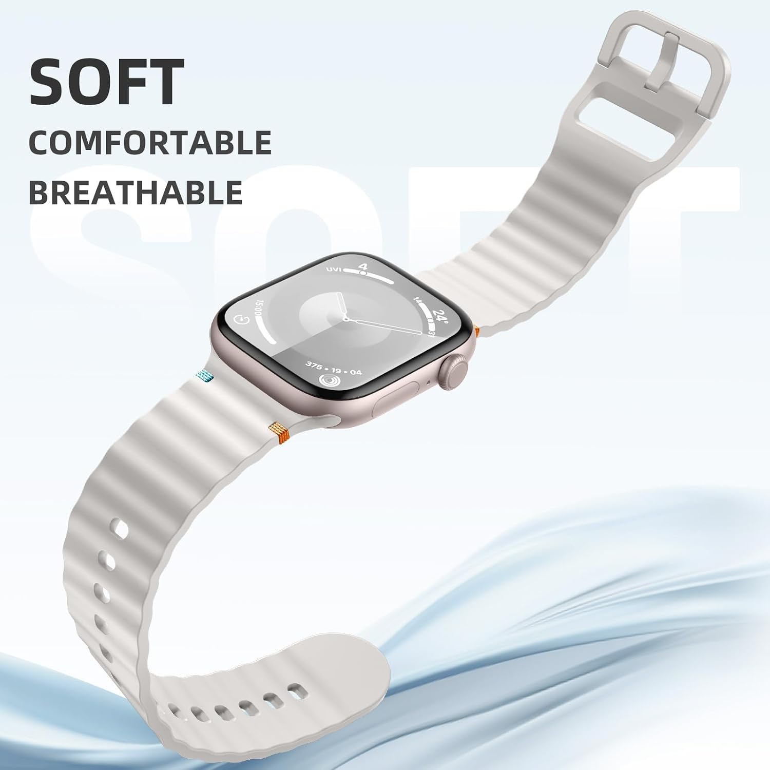 Detalle de Netolo Sport Straps: Soft Silicone Band for Apple Watch Series 10 to Ultra 2 (46mm–42mm) – Colourful, Breathable and Durable