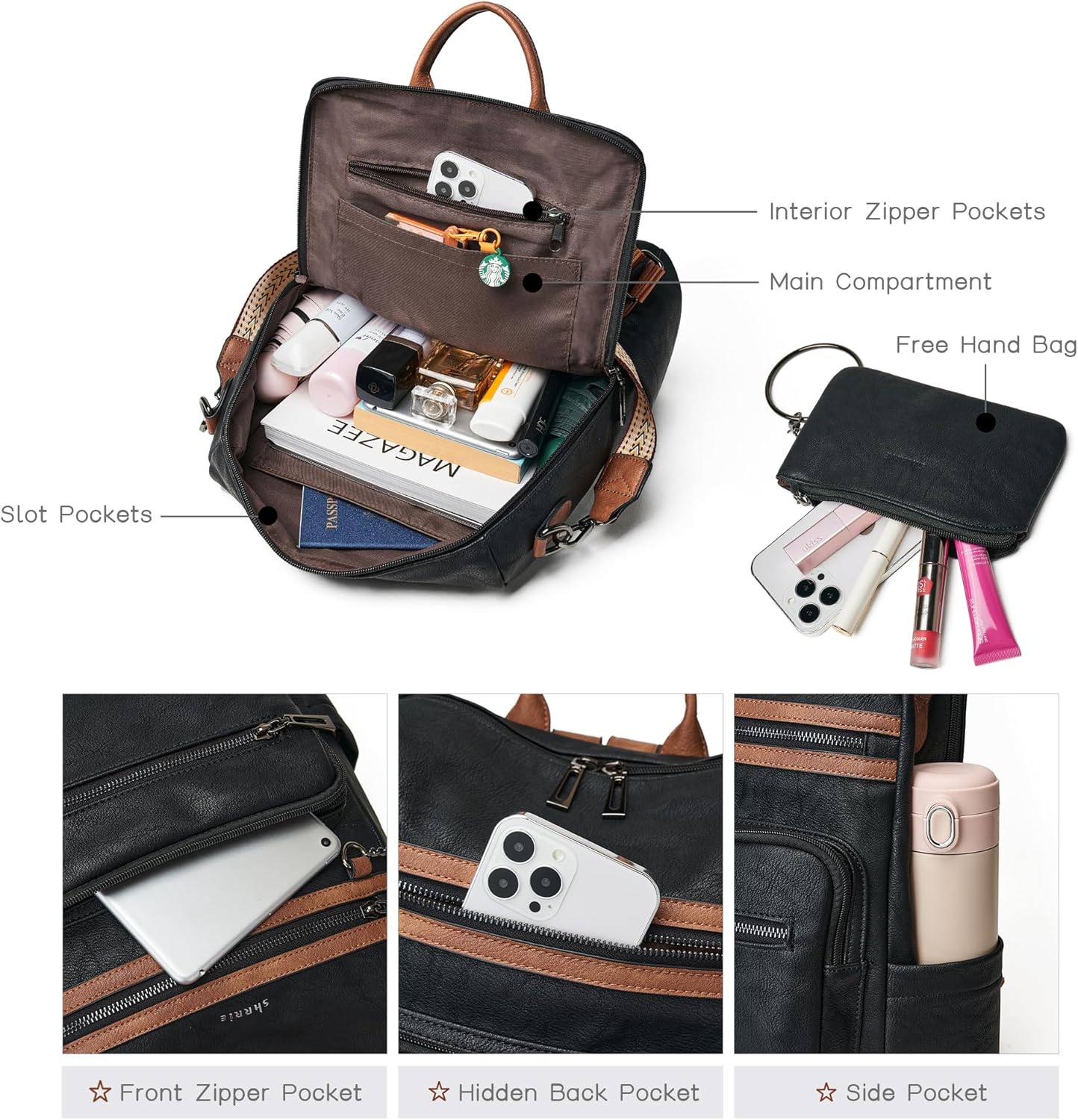 Thumbnail 2 de Shrrie Backpack Purse for Women: Convertible Leather Travel Backpack