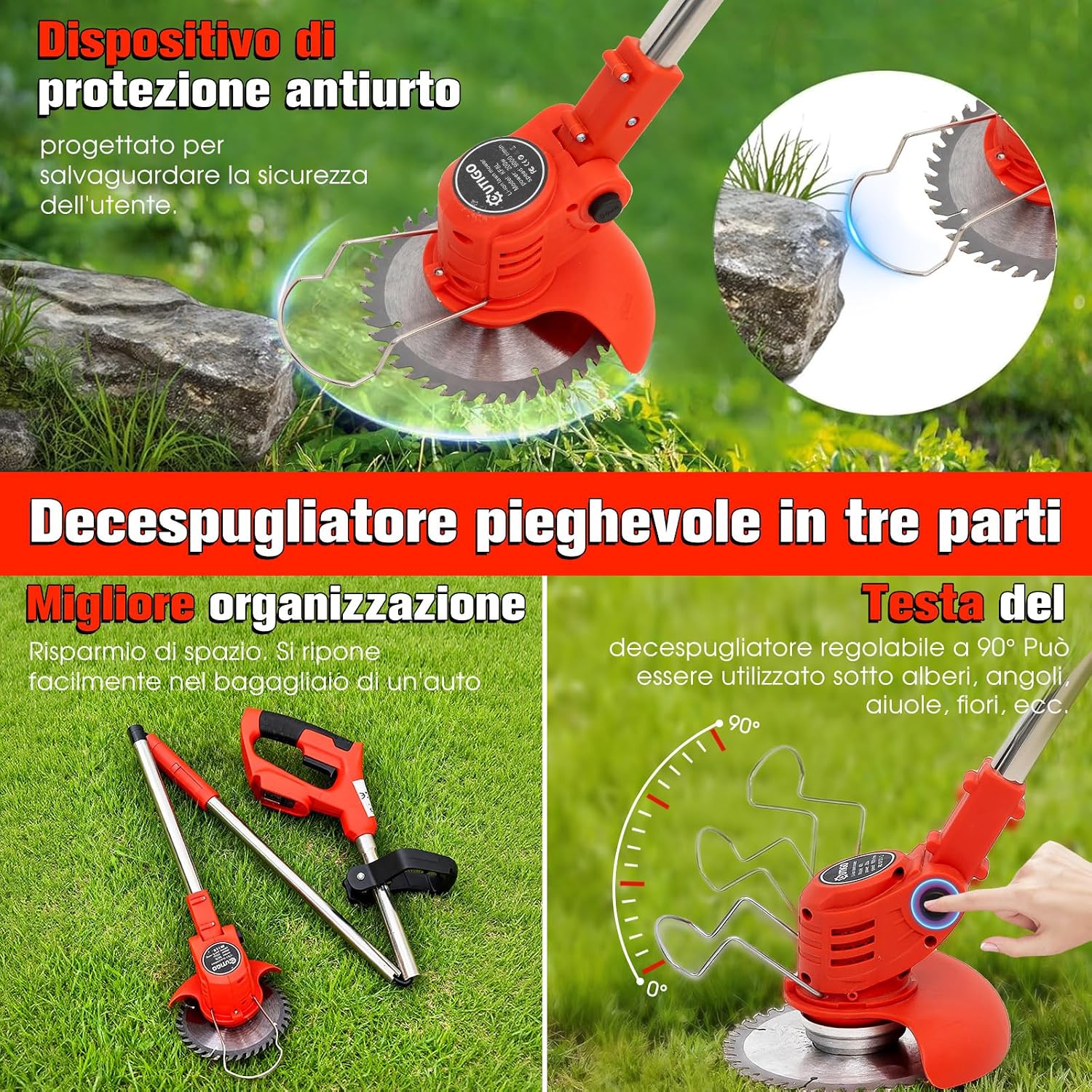 Thumbnail 4 de OUTIGO Decespugliatore a batteria con 2 batterie e 4 lame – versatilità per prato e cespugli