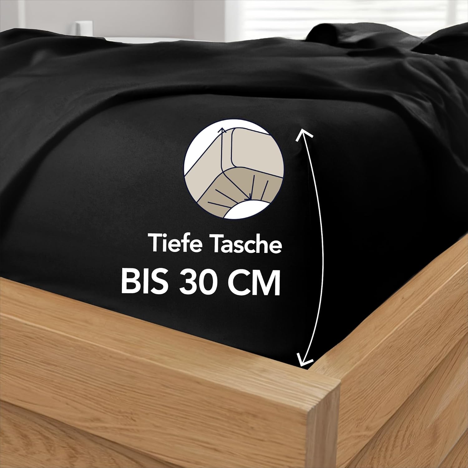 Detalle de Dreamzie Spannbettlaken 100x200 cm – Hoher Steg bis ca. 33 cm, 100% Mikrofaser, Schwarz