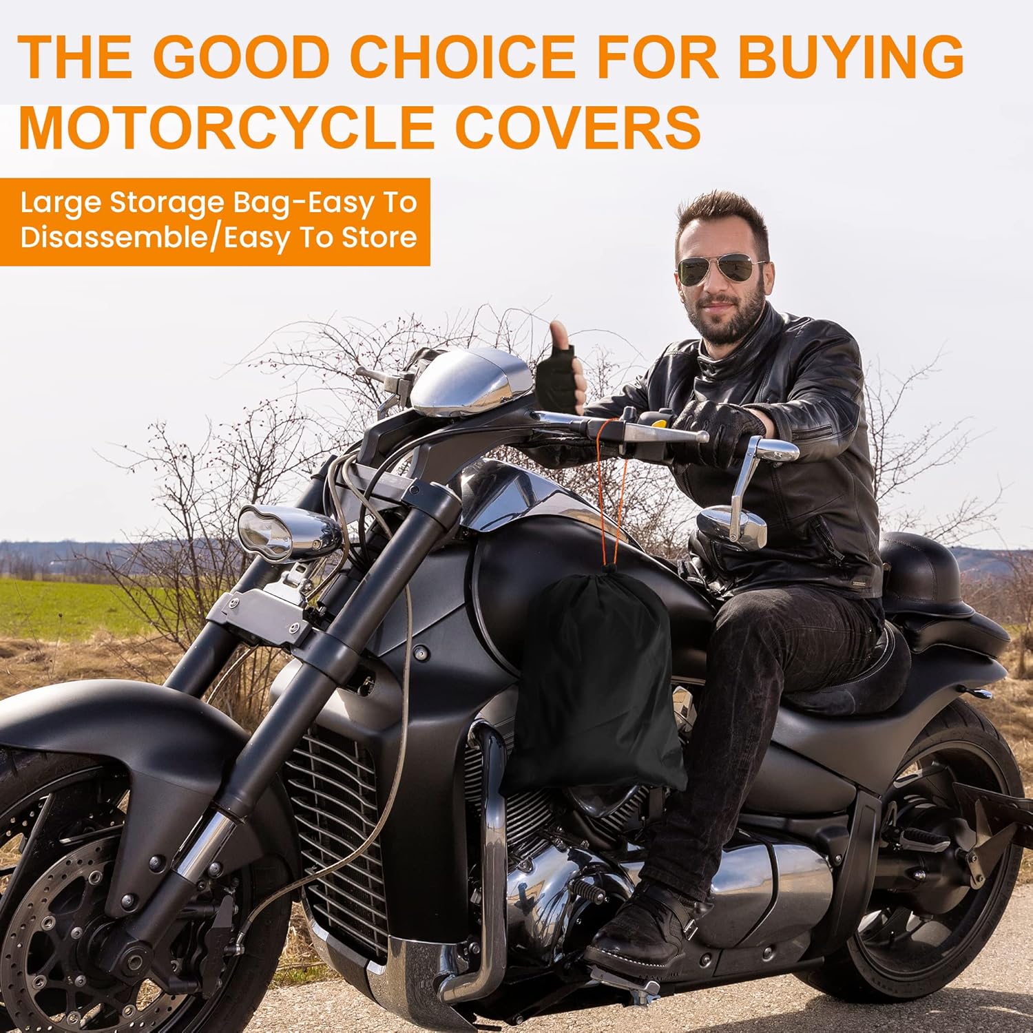 Thumbnail 5 de Motorcycle Cover Heavy Duty 420D Universal Cover with UV Protection, License Plate Window and Reflective Strips (XXXL, 106" x 37" x 55")