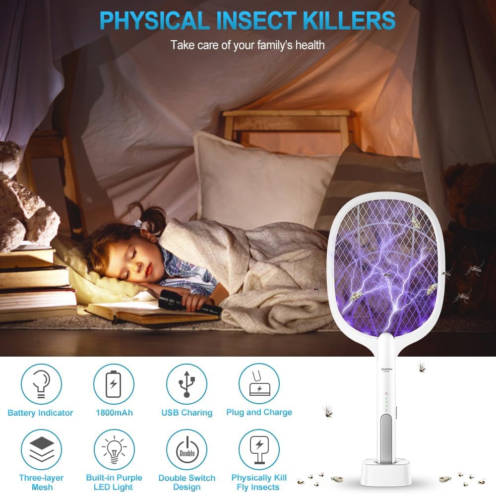 Detalle 2 de DANGZW Electric Fly Zapper 4000V: 2-in-1 USB-C Rechargeable UV Light Trap