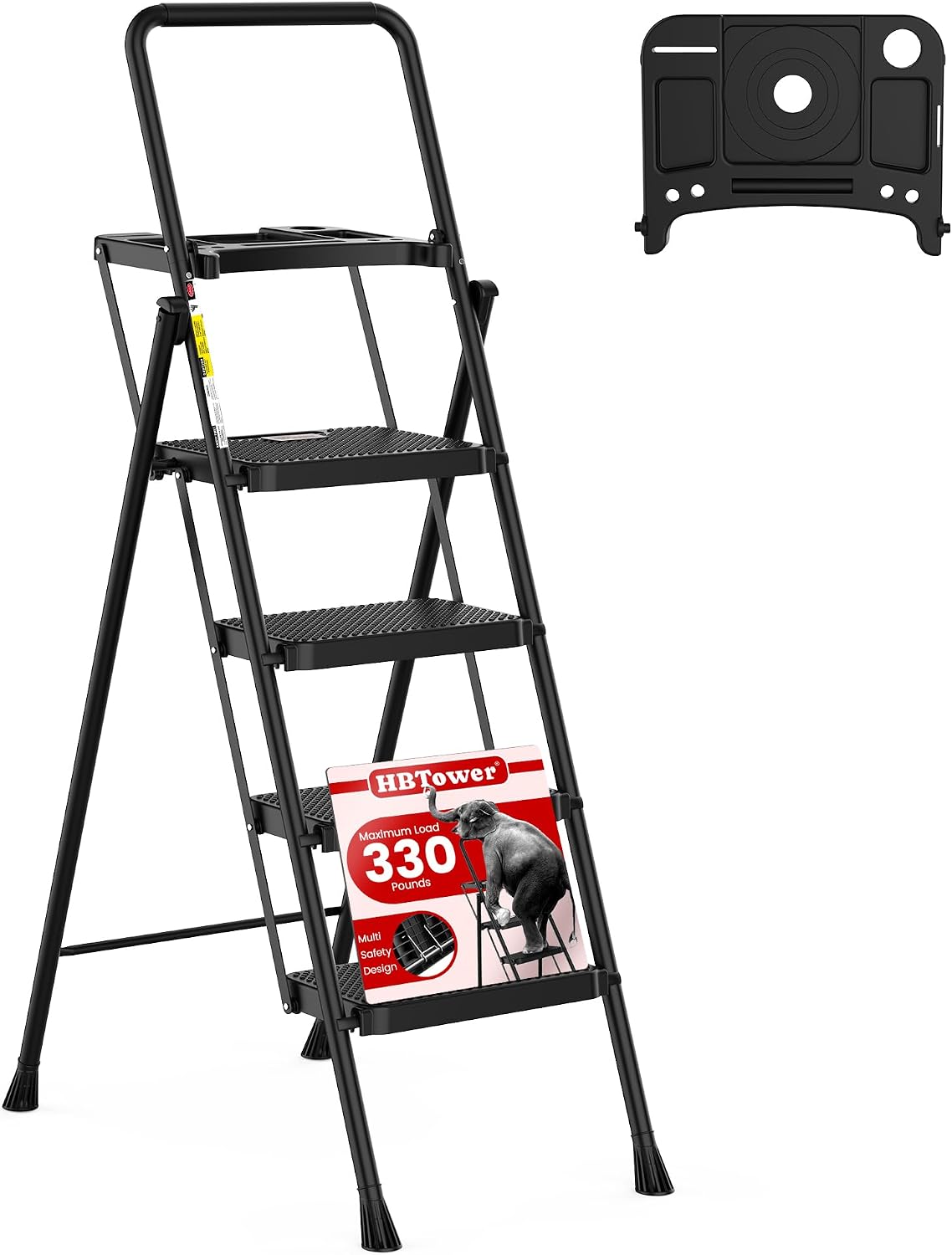 Detalle de HBTower TJ014CAH 4-Step Folding Steel Ladder with Tool Platform