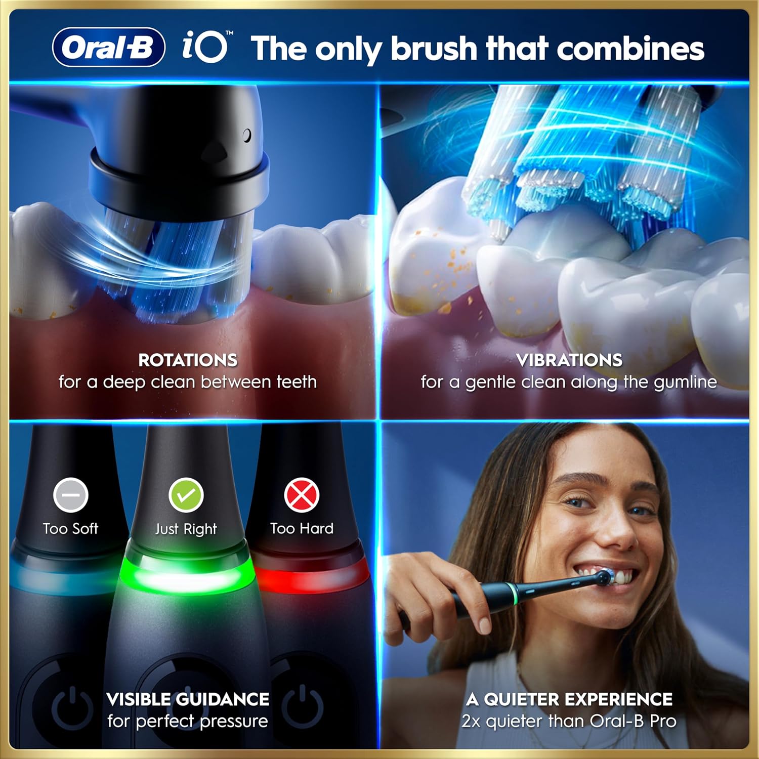 Detalle de Oral-B iO 9 Electric Toothbrush (Sapphire Blue) with 3 brush heads, fast magnetic charger & travel case