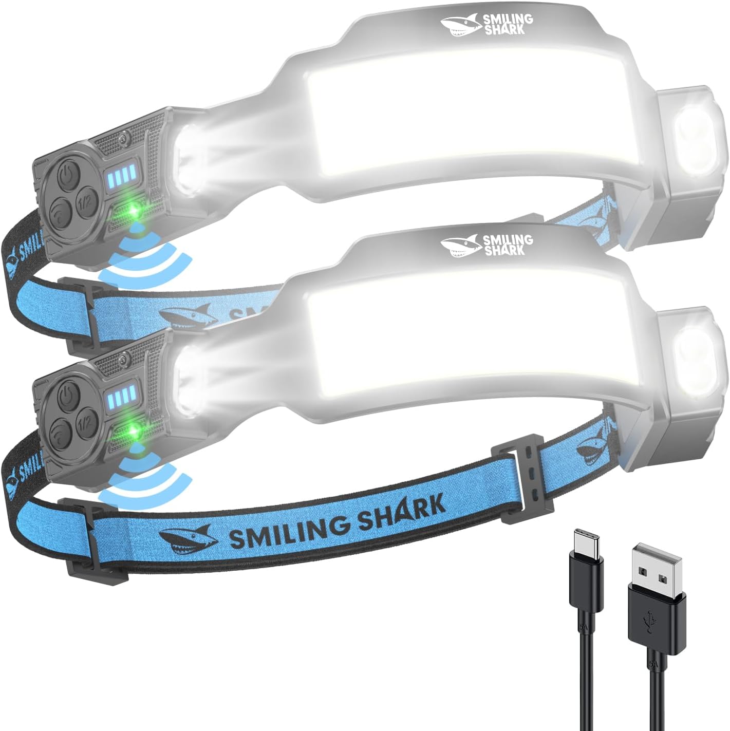 Detalle de Smiling Shark TS-6, 2 czołówki LED z czujnikiem ruchu i trybem stroboskopowym