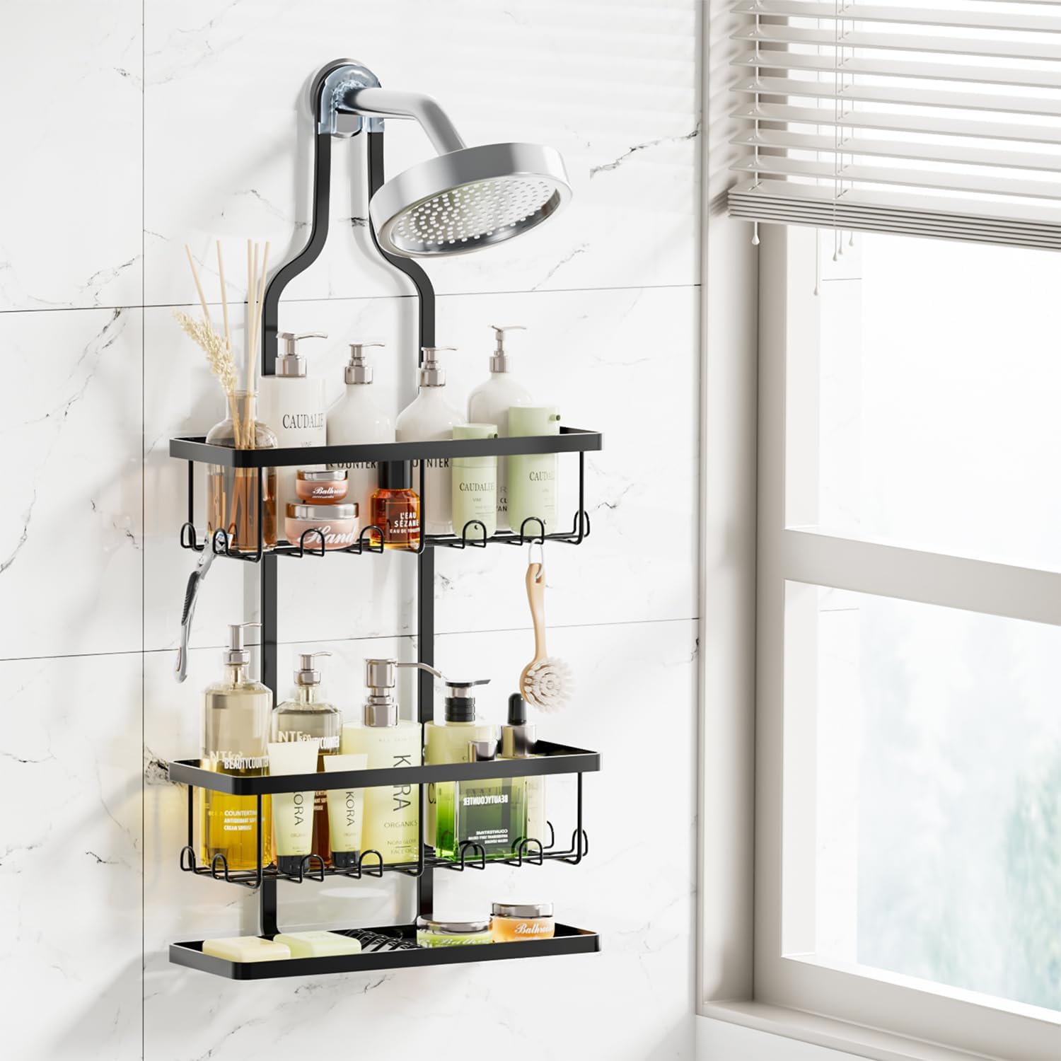 Thumbnail 6 de Ruhetfam Shower Caddy Hanging Stainless Steel Organizer, 3 Baskets, 16 Hooks