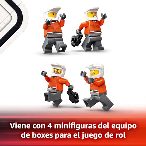 Detalle 2 de LEGO City Parada en Boxes de F1 y Equipo de Mecánicos con Coche Ferrari (60443) — juego de carreras para niños y niñas 6+