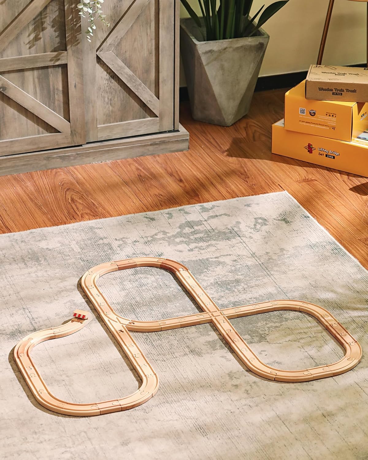 Detalle de SainSmart Jr. Ferrovia in legno 52 pezzi: estensione binario compatibile con le principali marche