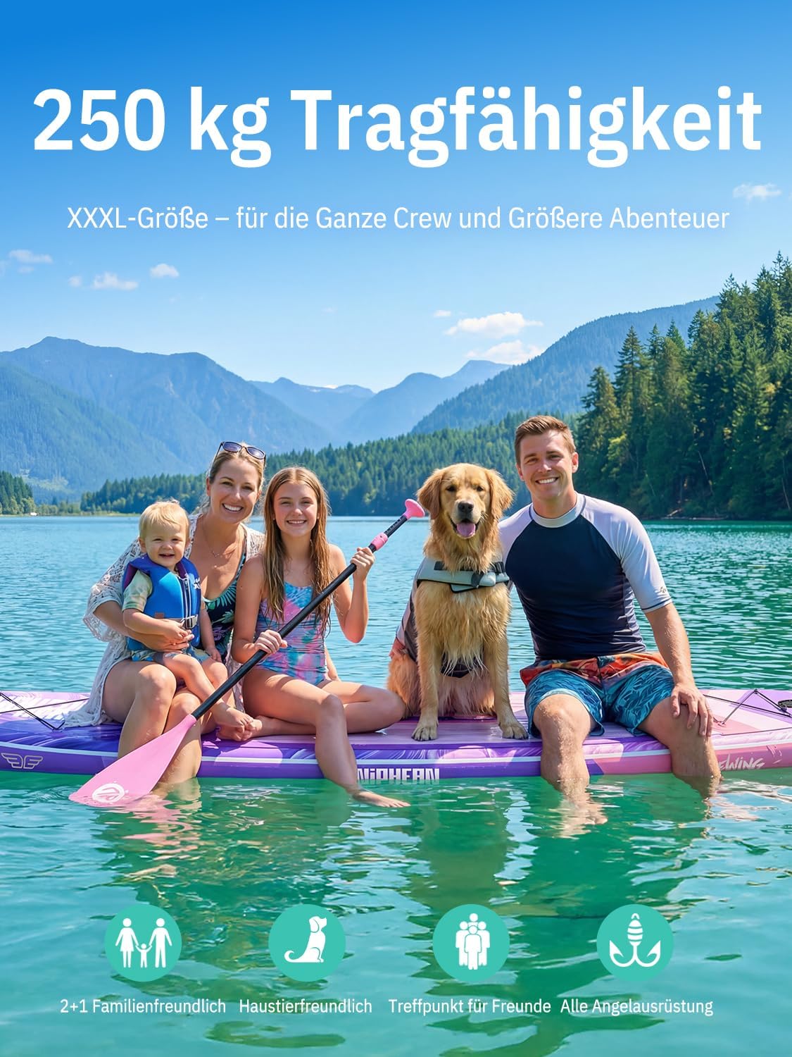 Detalle de Niphean (Extra Groß) Stand Up Paddling Board – 335x83x15 cm, bis 250 kg, StabilTrac Finne & Komplettset