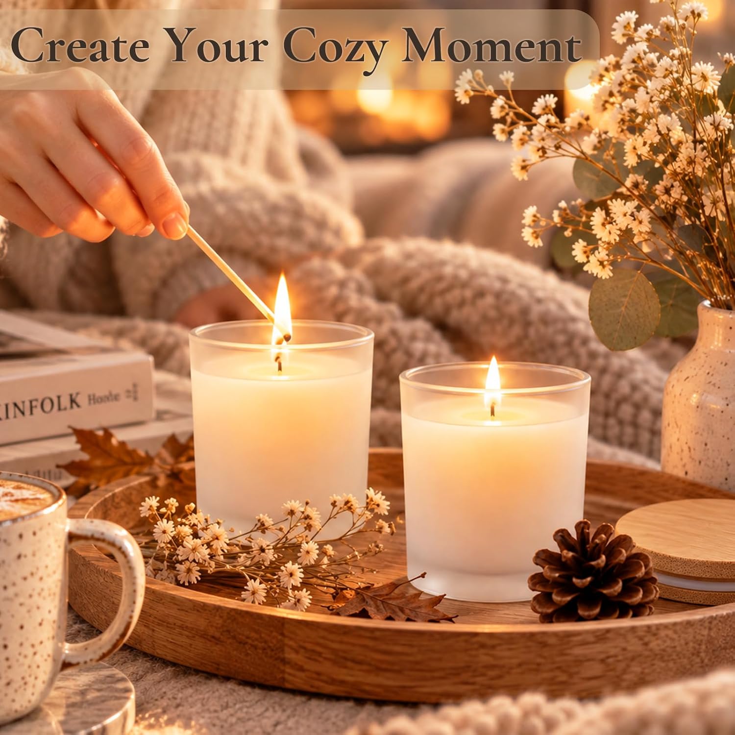 Detalle 2 de CONNOO JLZG-008 7 oz Frosted Glass Candle Jars with Bamboo Lids, 15-Pack