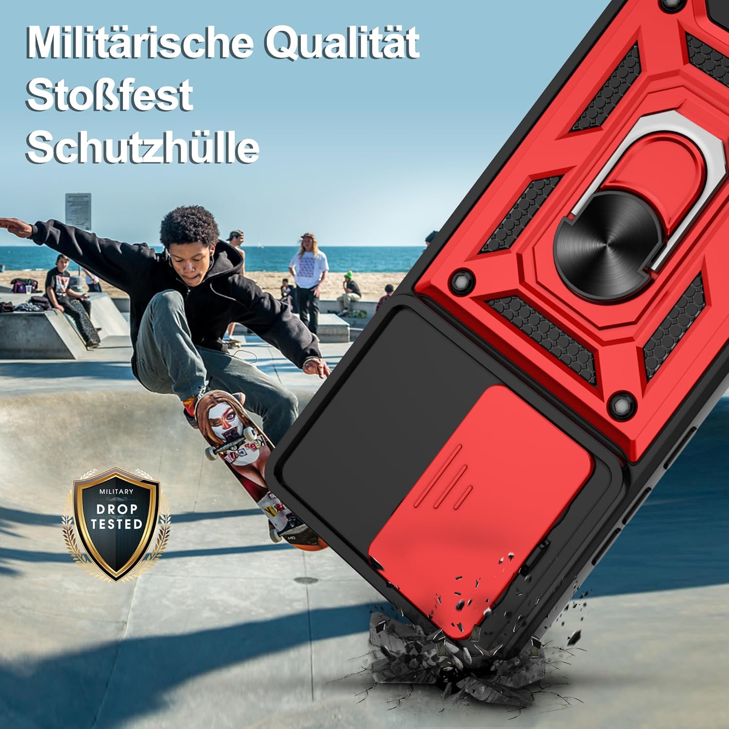 Thumbnail 3 de Jshru Hülle für Xiaomi Poco X7 Pro – 360° Stoßschutz mit Rotem Design, inkl. 2 Schutzfolien
