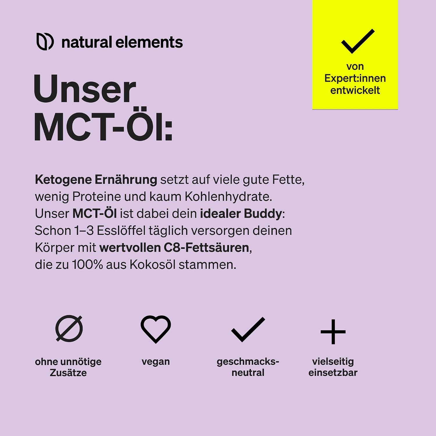 Detalle de natural elements MCT‑Öl C8 500 ml – MCT‑Öl