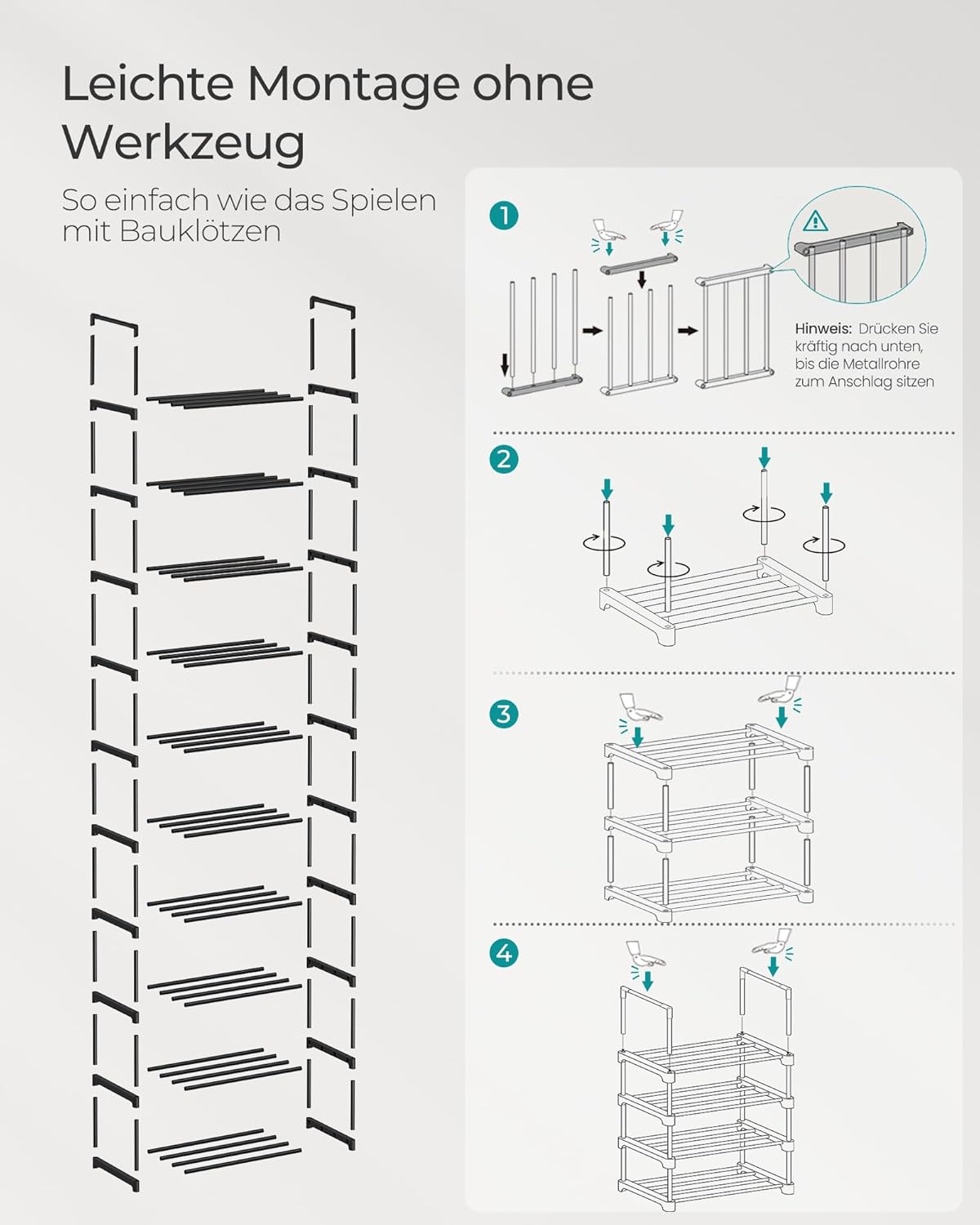 Thumbnail 6 de SONGMICS Schuhregal LSA25BK mit 10 Ebenen – schmaler, offener Schuhschrank aus Metall (30 x 45 x 174 cm)
