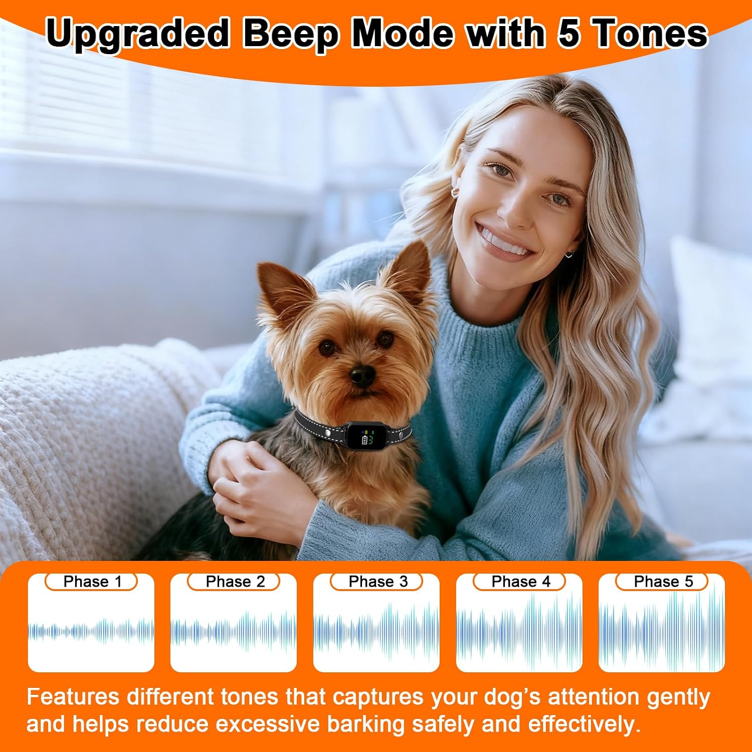 Detalle de Bark Collar for Small to Medium Dogs (2–27 kg): Gentle, Waterproof Training Collar with 3 Modes and 7 Sensitivity Levels