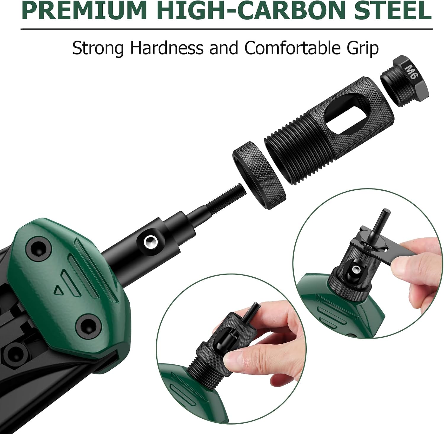 Detalle 2 de JiGiU 16" Rivet Nut Tool Kit: Heavy-Duty Nutsert Gun with 7 Mandrels and 110 Rivet Nuts