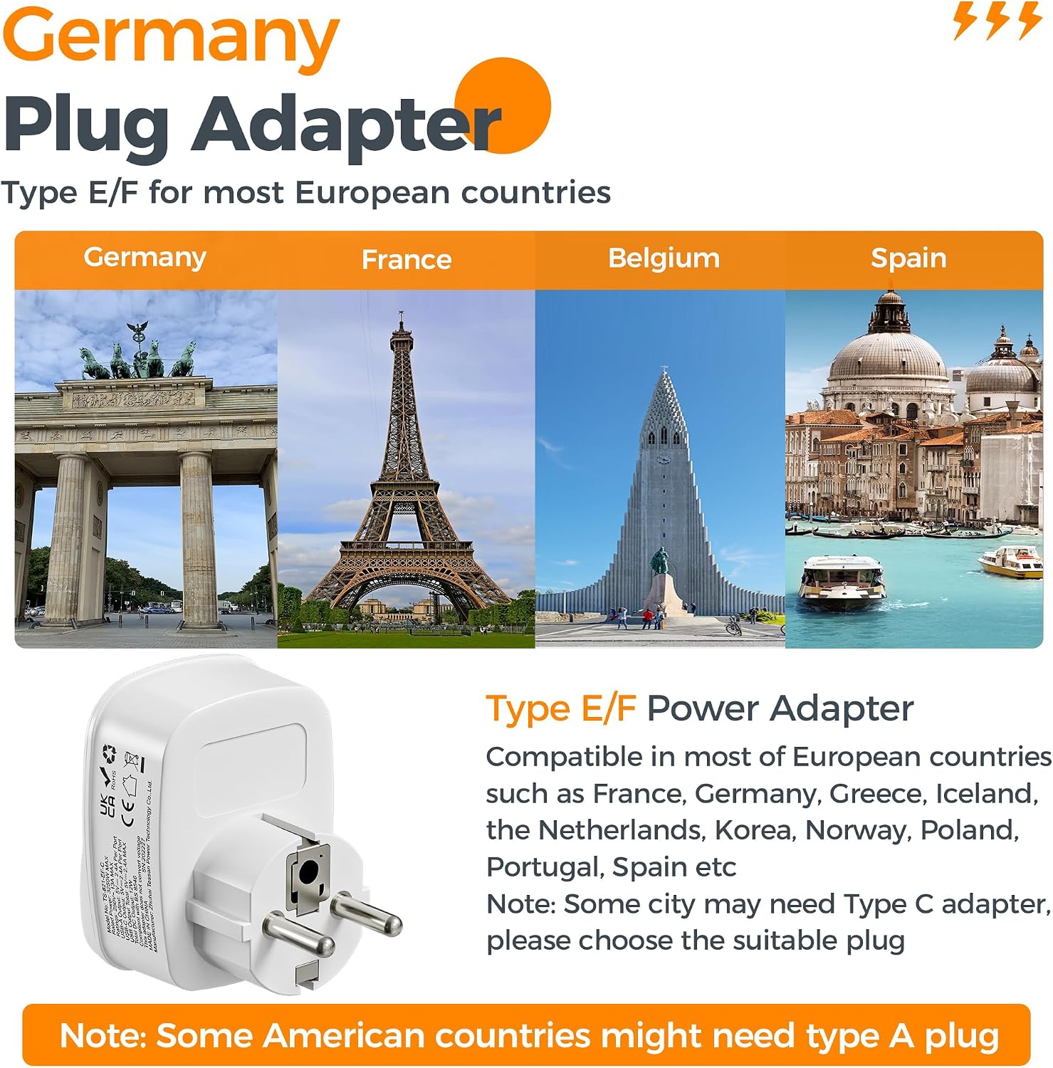 Detalle 2 de UK to Europe travel plug adapter with 2 USB
