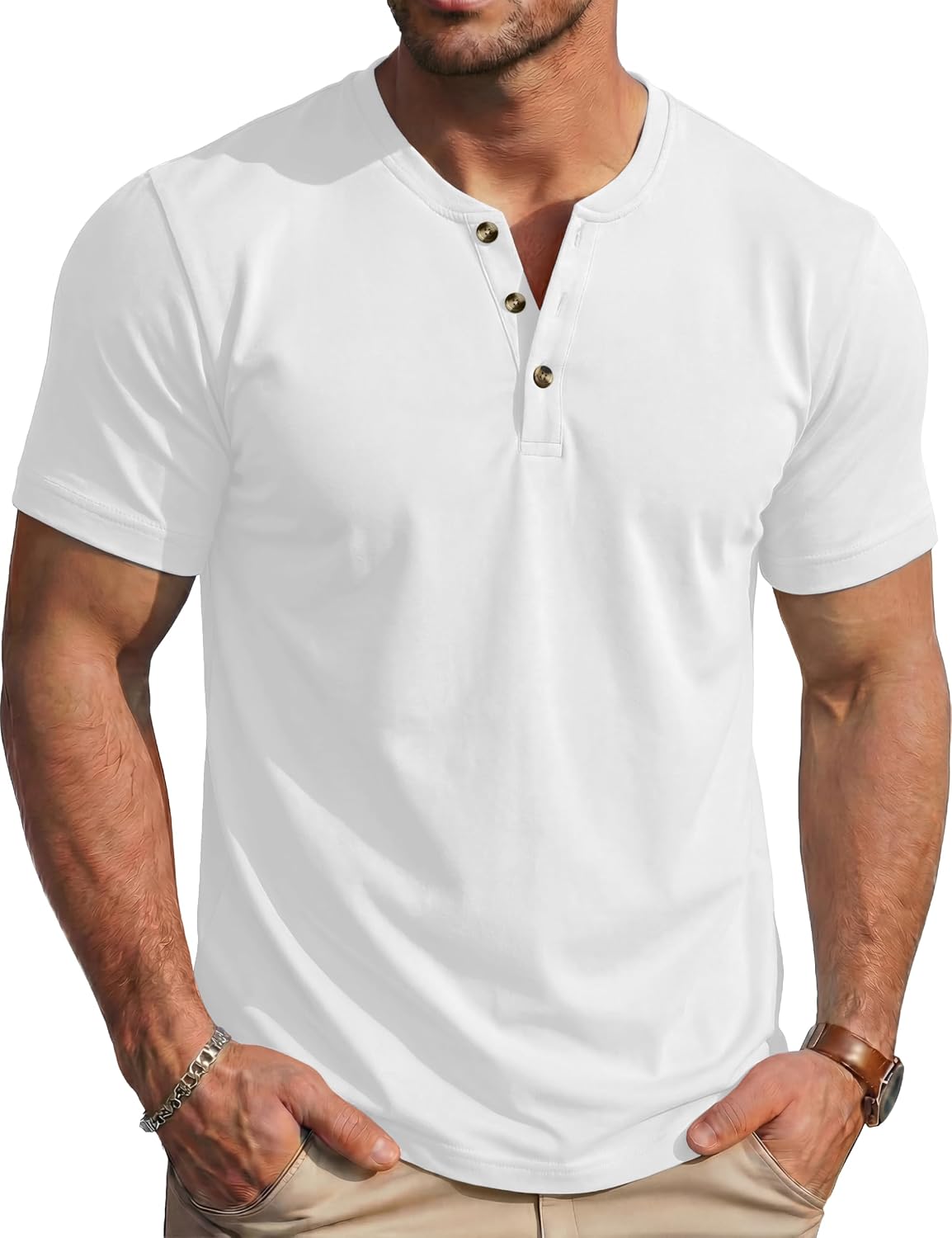 Detalle de MAGCOMSEN Men's Short-Sleeve Henley Shirt