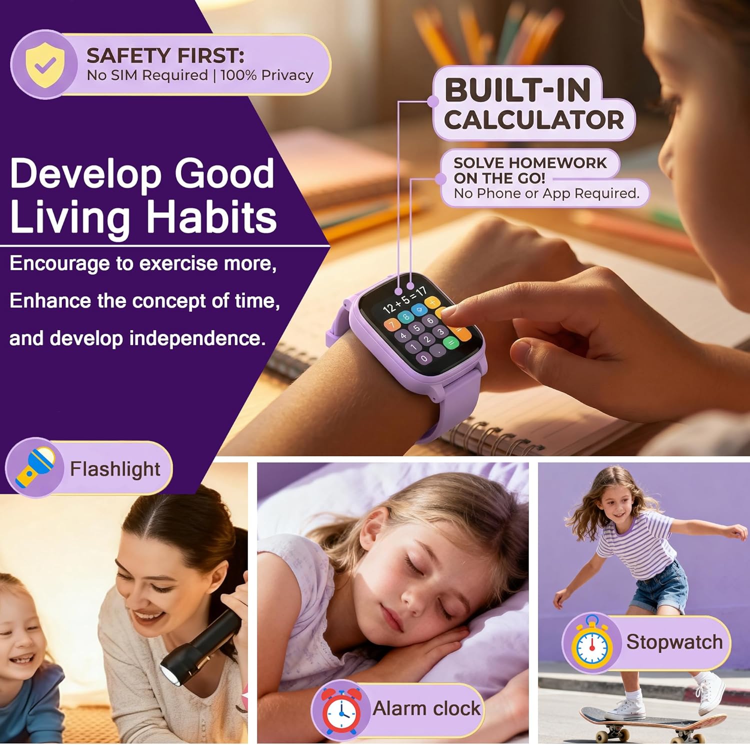 Thumbnail 6 de Tzzulsx Kids Smart Watch: Standalone Fitness Tracker with 1.83" HD Screen, IP68, 18 Games