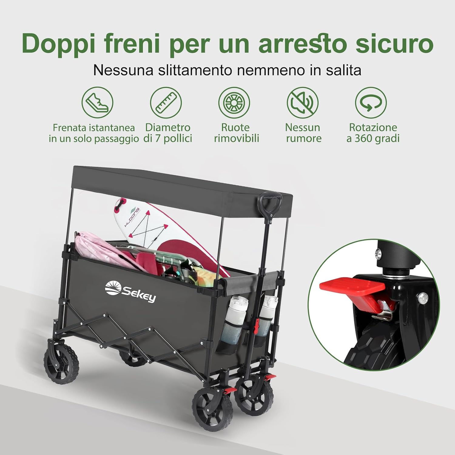 Thumbnail 4 de Sekey XXL Carrello Spiaggia con Tetto rimovibile 150L, 150 kg e freni (grigio)