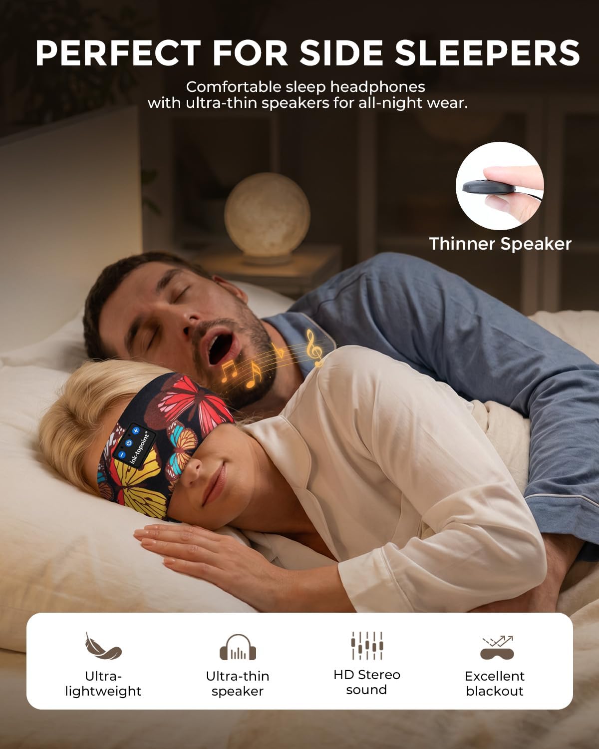 Detalle de ink-topoint Sleep Headphones: Comfortable Sleep Headband with Ultra-Thin Speakers and 16-Hour Battery
