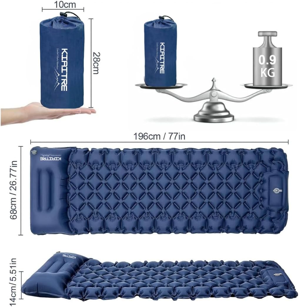 Thumbnail 1 de Kiaitre Camping Mat, 9cm Ultralight Inflatable Sleeping Pad with Pillow — Blue