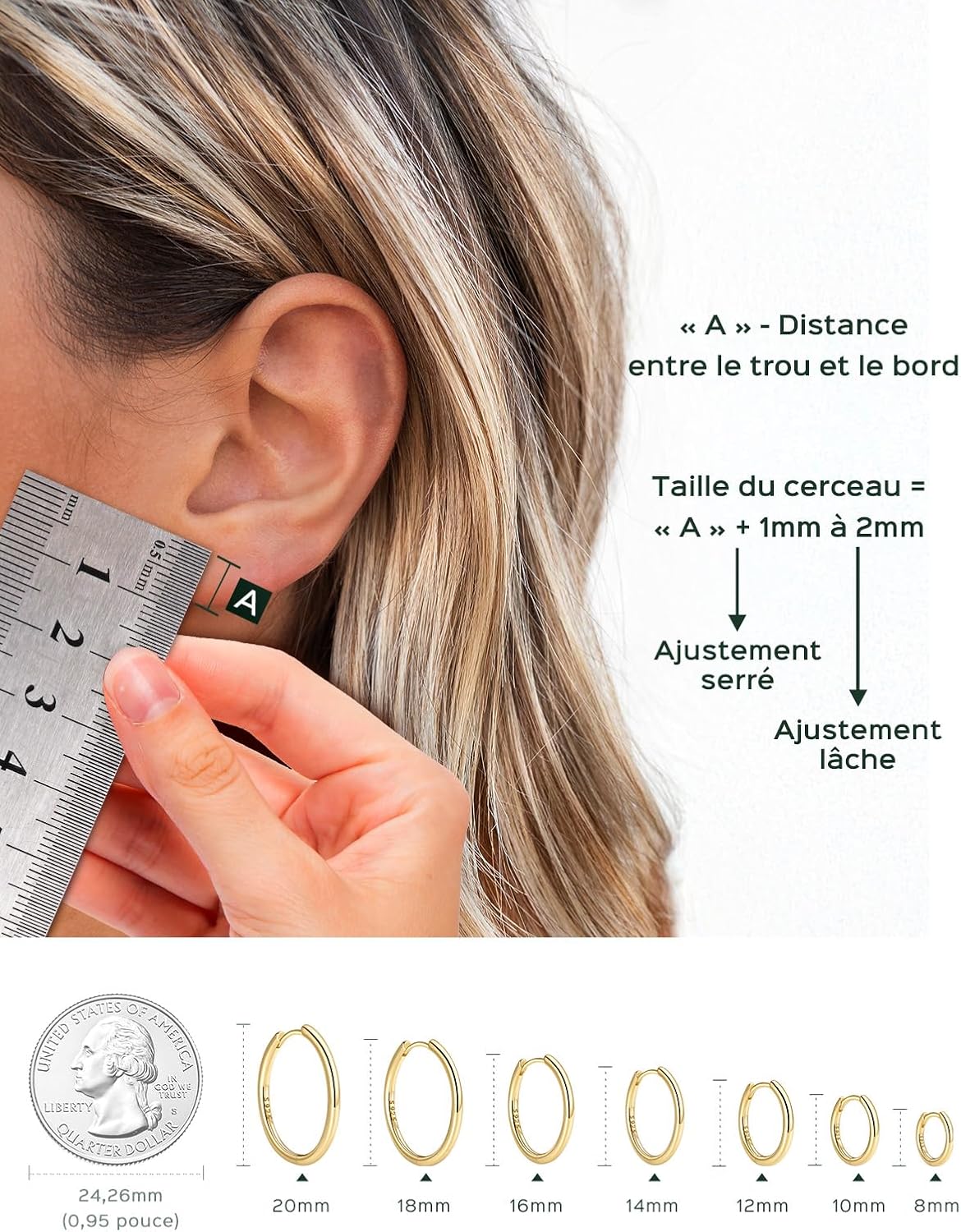 Detalle de ChicSilver Petite Créoles Argent 925 Massif – Boucles d’Oreilles mini hoop 8 à 20 mm