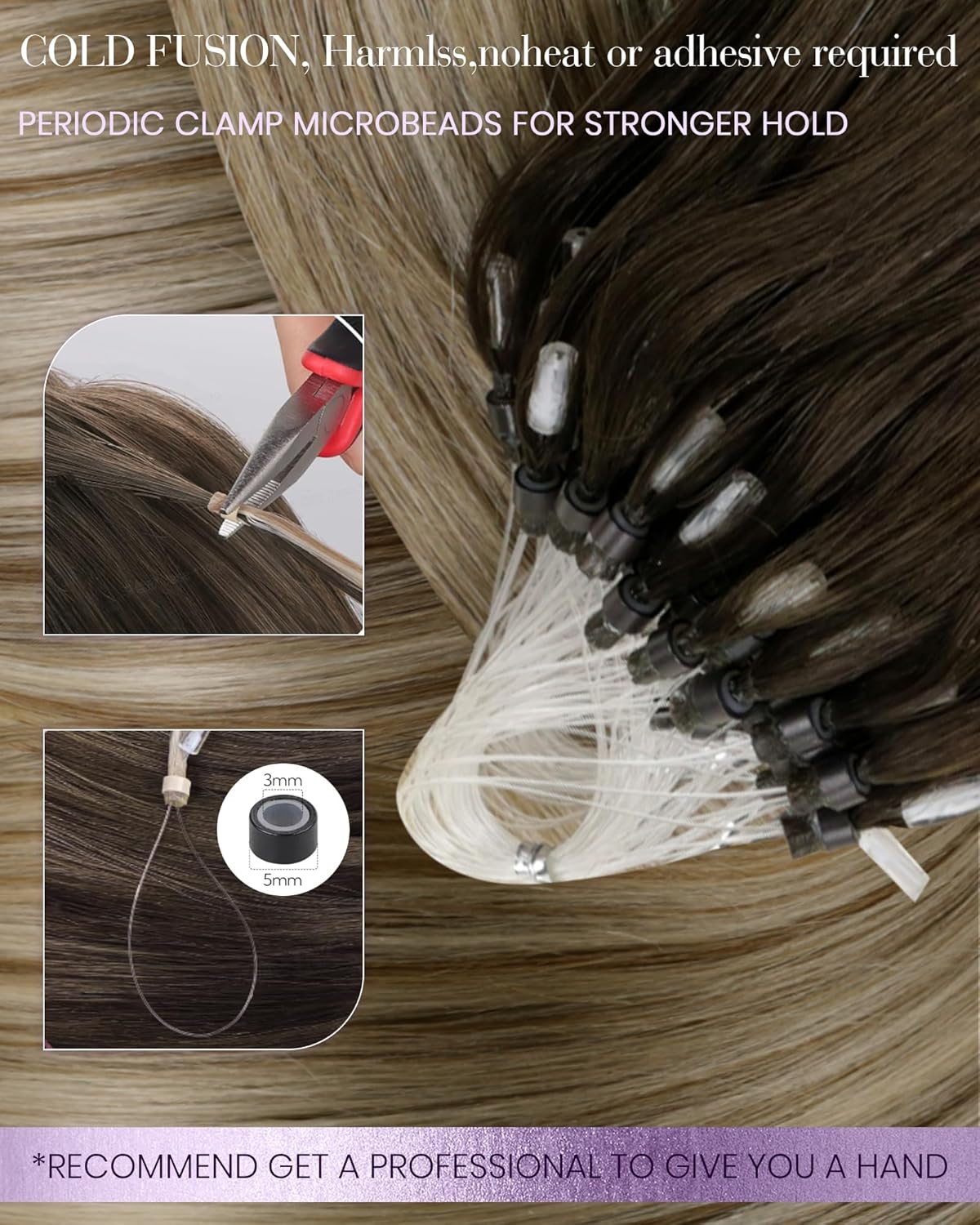 Thumbnail 2 de LaaVoo Microlink Hair Extensions: Human Hair Ombre Balayage with Micro Beads