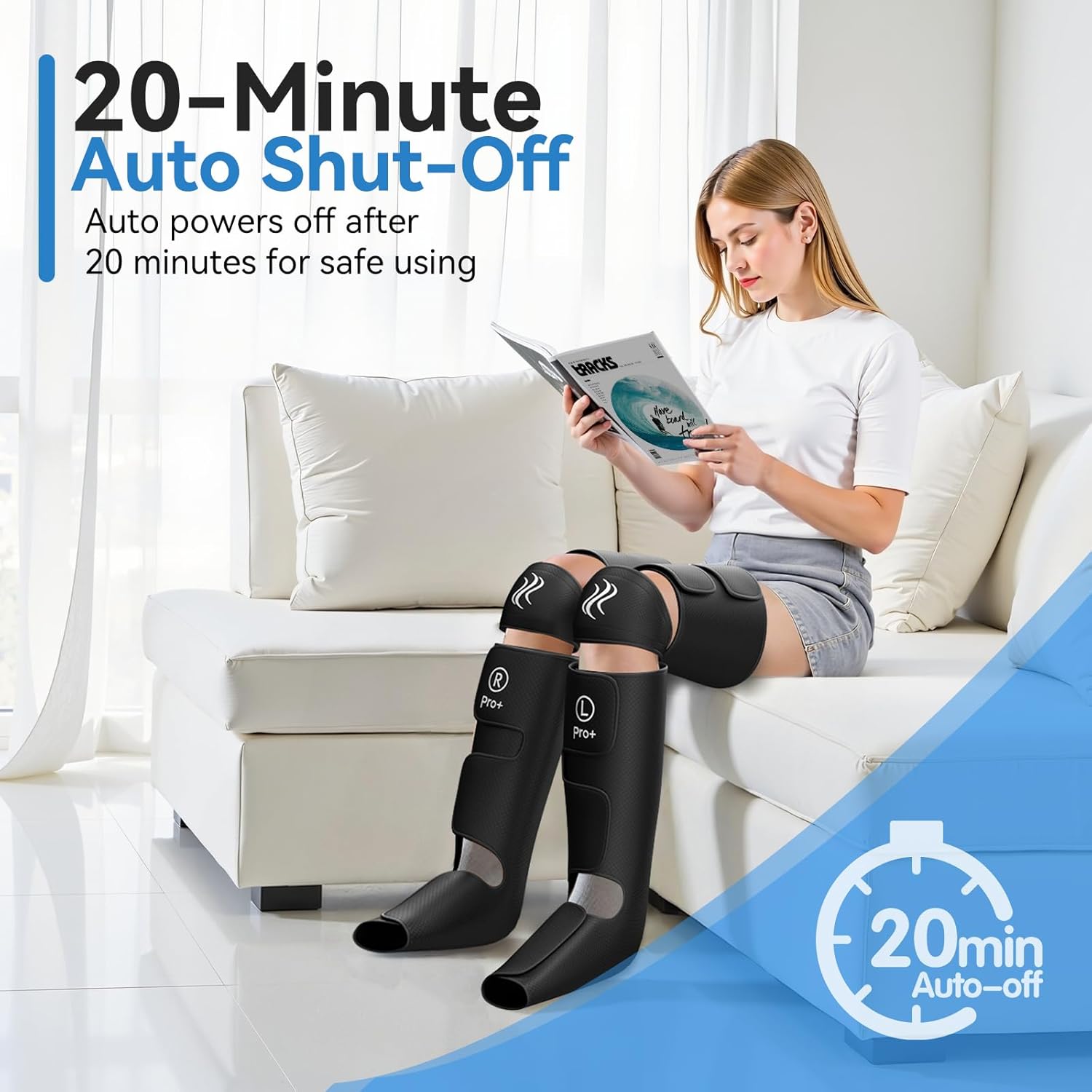 Thumbnail 5 de Leg Massager with Air Compression & Heat, 6×2 Airbags Adjustable Compression Boots (Black)