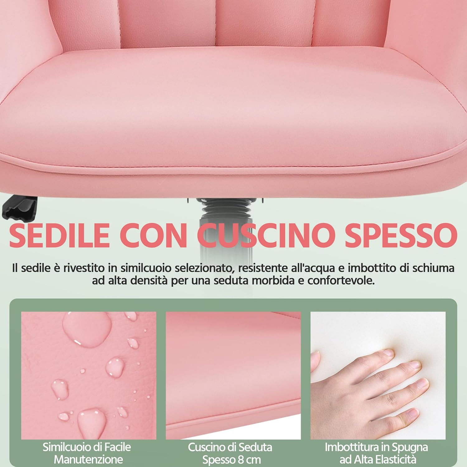 Thumbnail 4 de Yaheetech Sedia Ufficio Ergonomica Rosa 360°