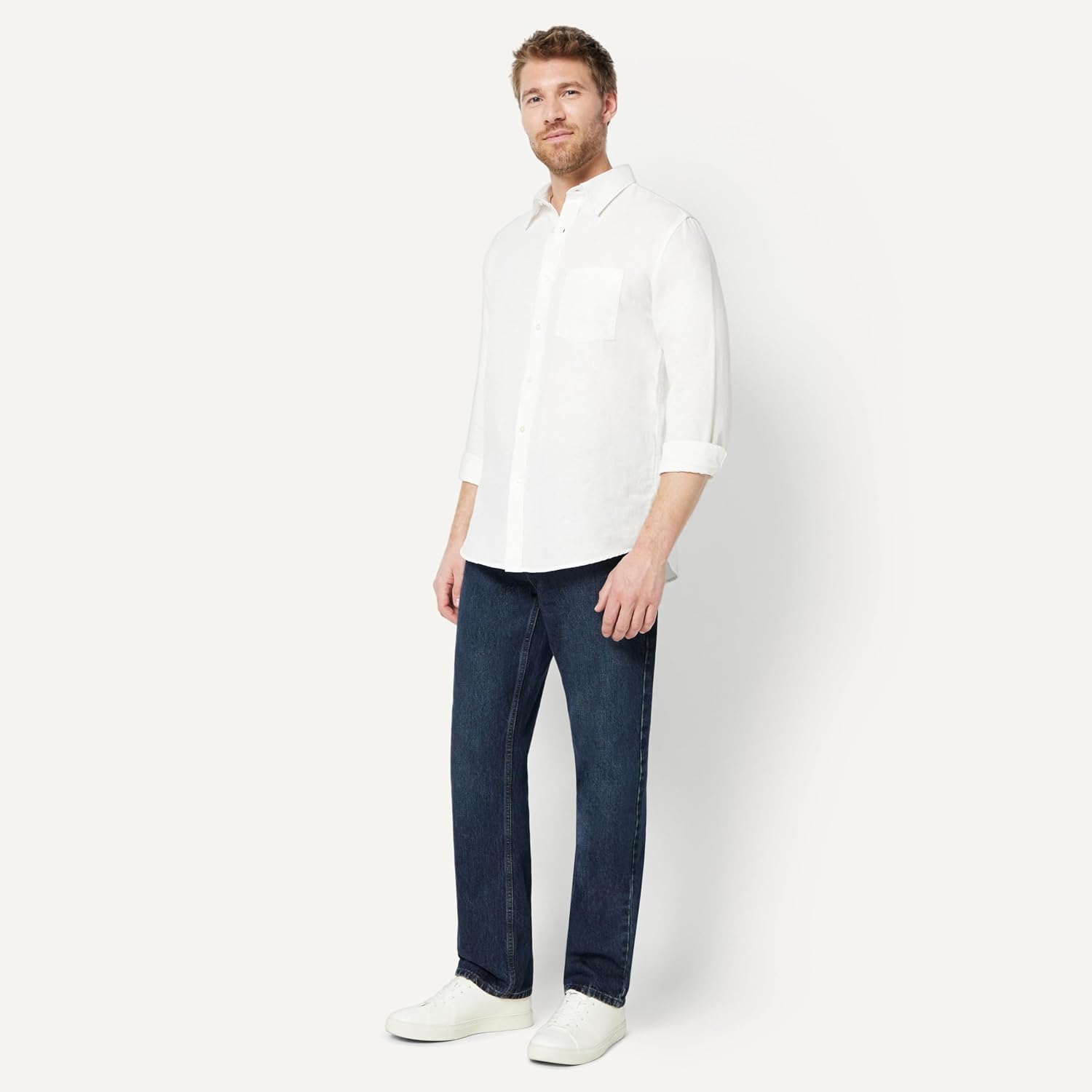 Detalle de Amazon Essentials Herren Langärmeliges Hemd aus Leinenmischgewebe – Regular Fit