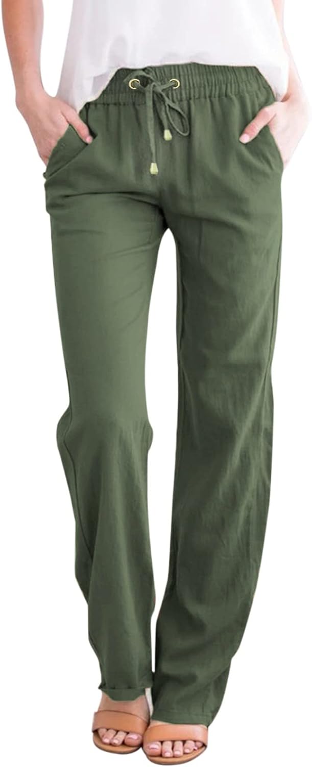 Detalle de ZLQRSSWK Damen Leinenhose – Sommerfreizeit in Musselin, Gerade Geschnitten