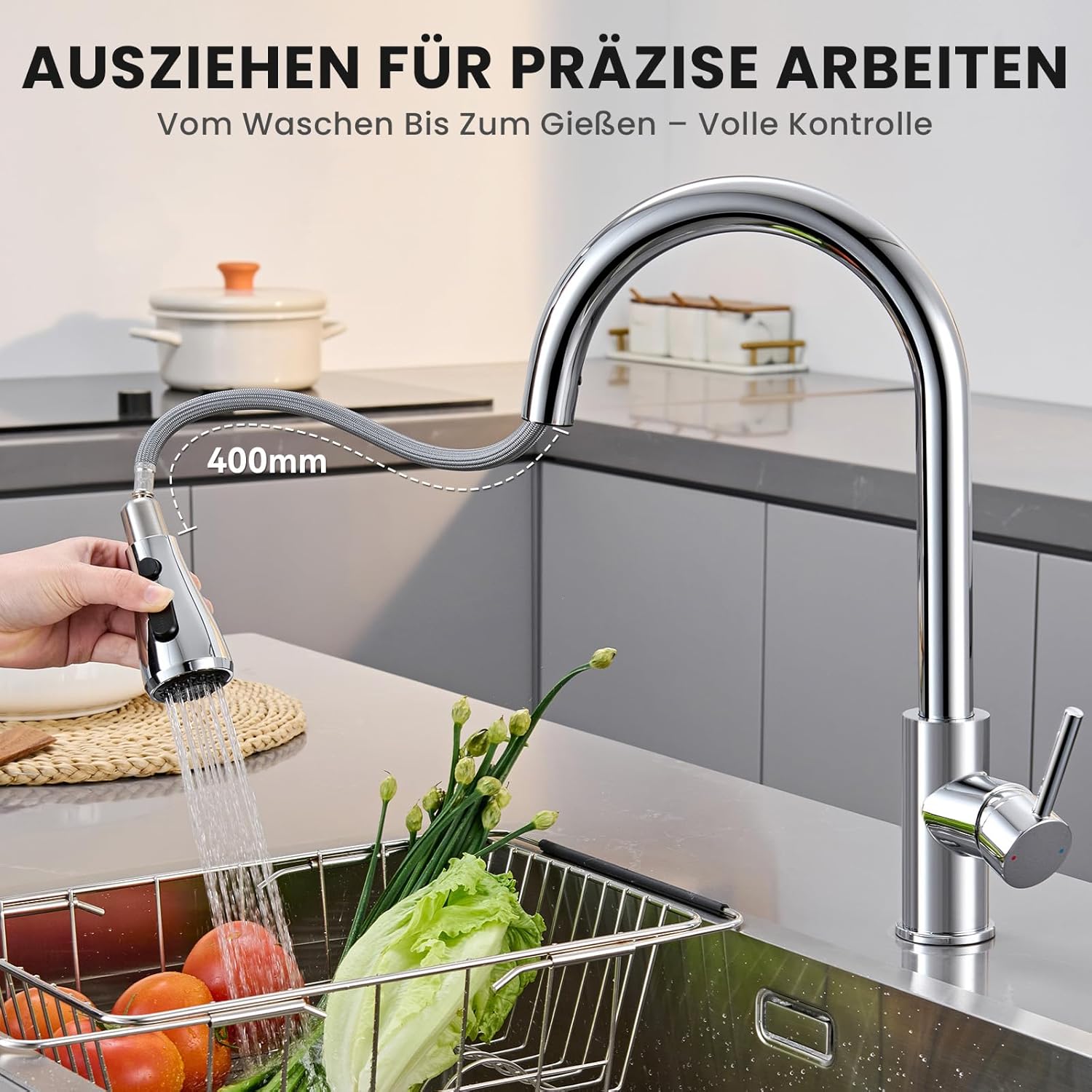 Thumbnail 2 de CECIPA Küchenarmatur mit Ausziehbar Hochdruck – Edelstahl, 360° Brause, Pause-Funktion, Chrom