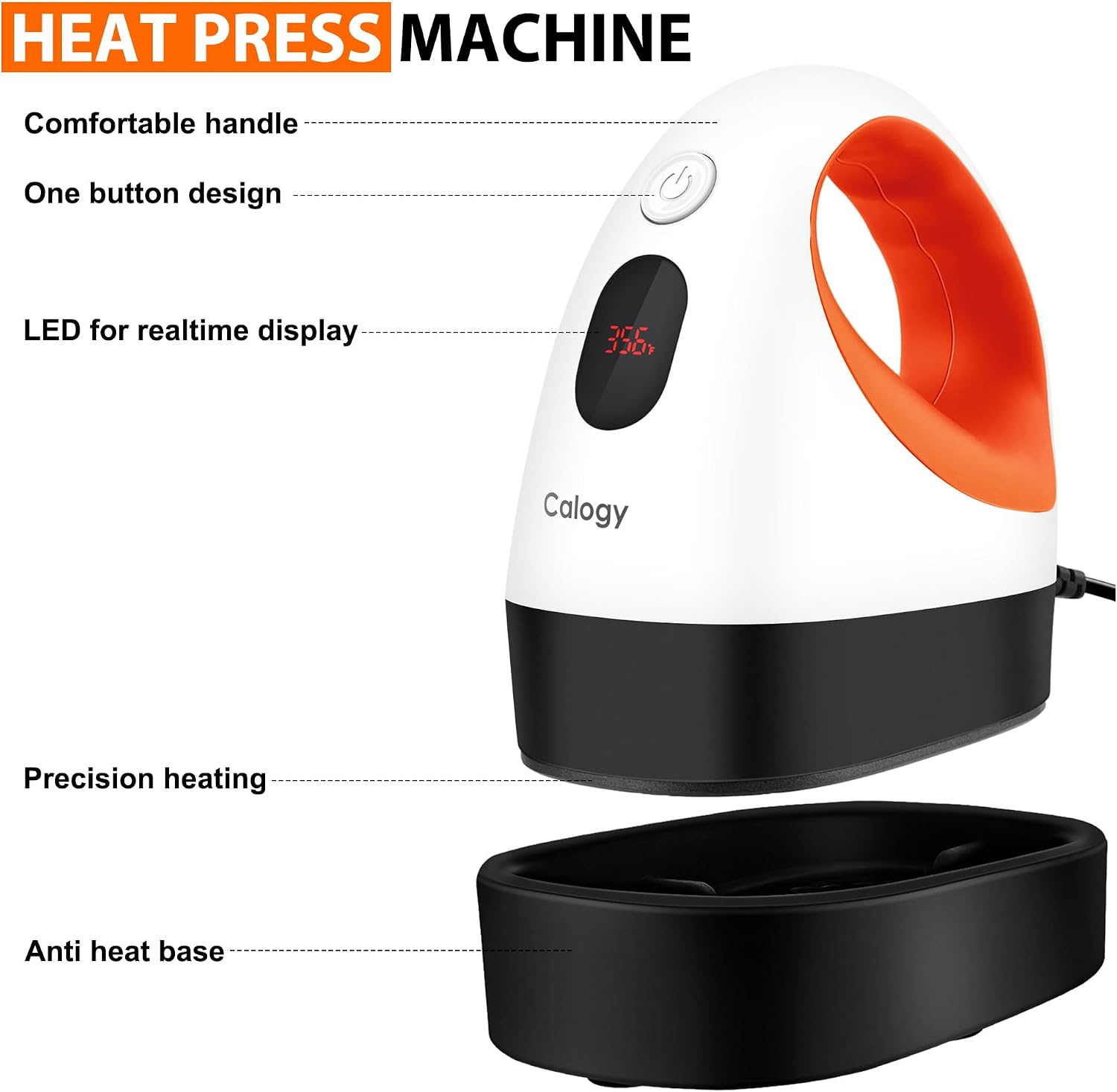 Detalle de Calogy CHP2301 Mini Heat Press, 3 Temperature Settings, LED Display