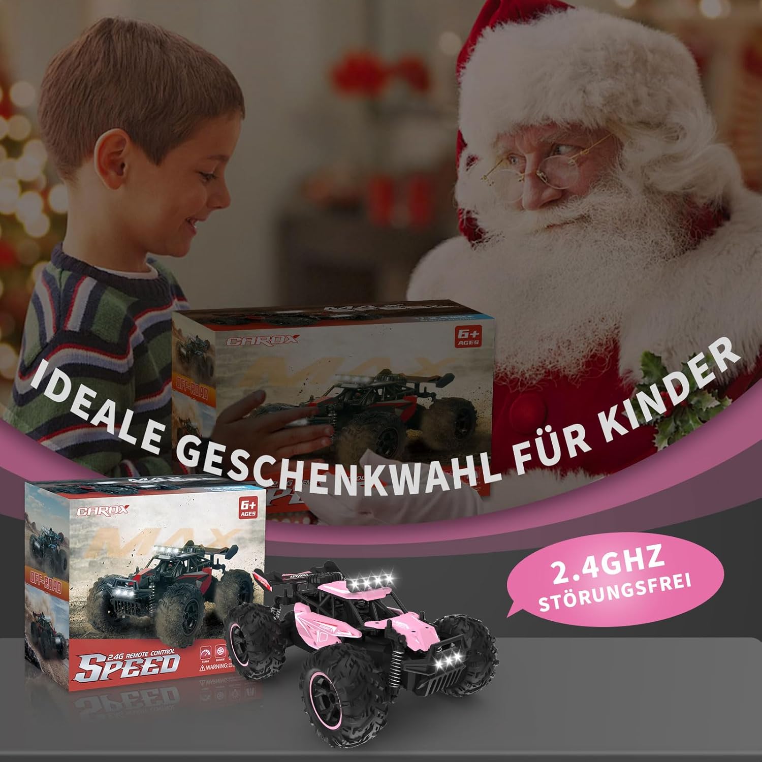 Thumbnail 6 de Carox ferngesteuertes Auto für Mädchen ab 6 – Pinkes Geländewagen-RC mit 2 Akkus, 25 km/h, 2.4 GHz
