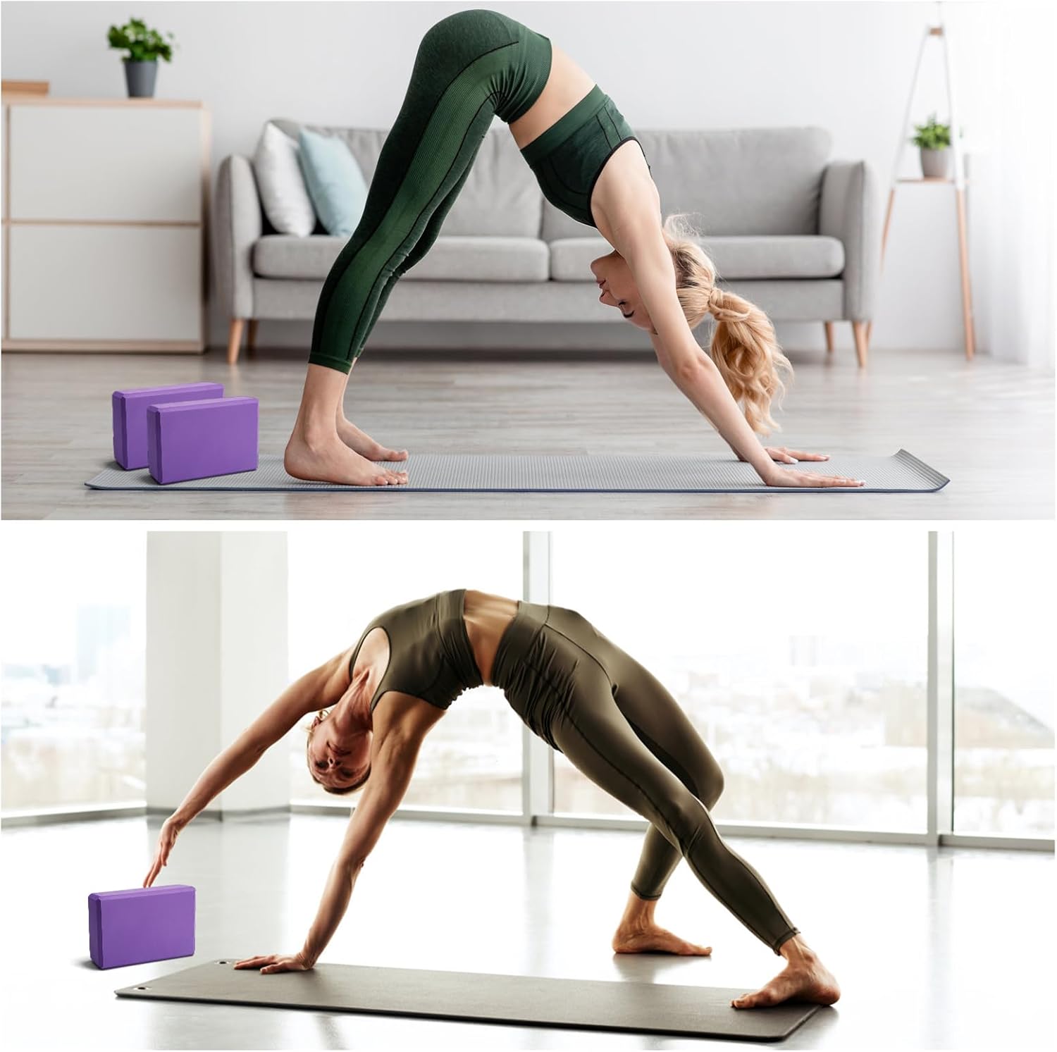 Thumbnail 6 de HENGBIRD 2er Yogablöcke Set – Hochdichter EVA, rutschfest, 23×15×8 cm, Lila/Blau