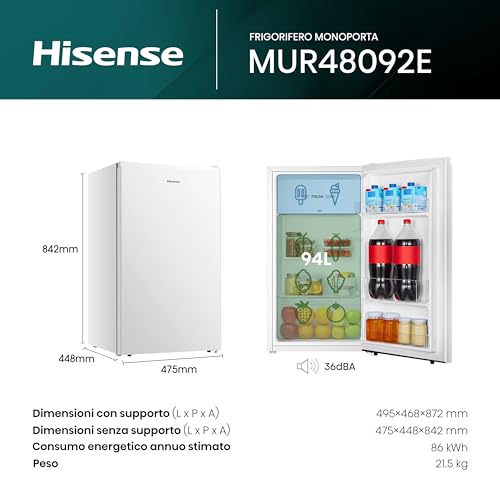 Detalle de Hisense MUR48092E Frigorifero Monoporta 94 L – Bianco, Classe E