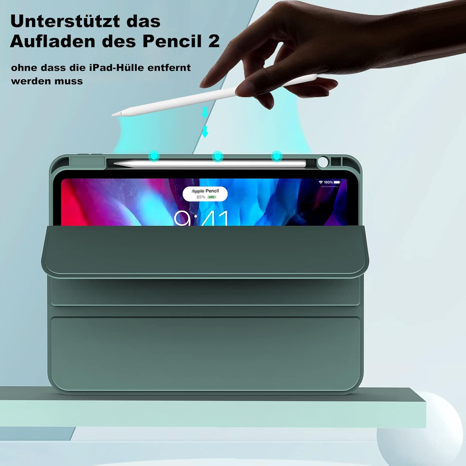 Thumbnail 2 de aoub Hülle für iPad Pro 11 (4./3./2. Generation) 2020–2022 – Grüne Silikonhülle mit Stifthalter und Autowake/Schlaf-Funktion