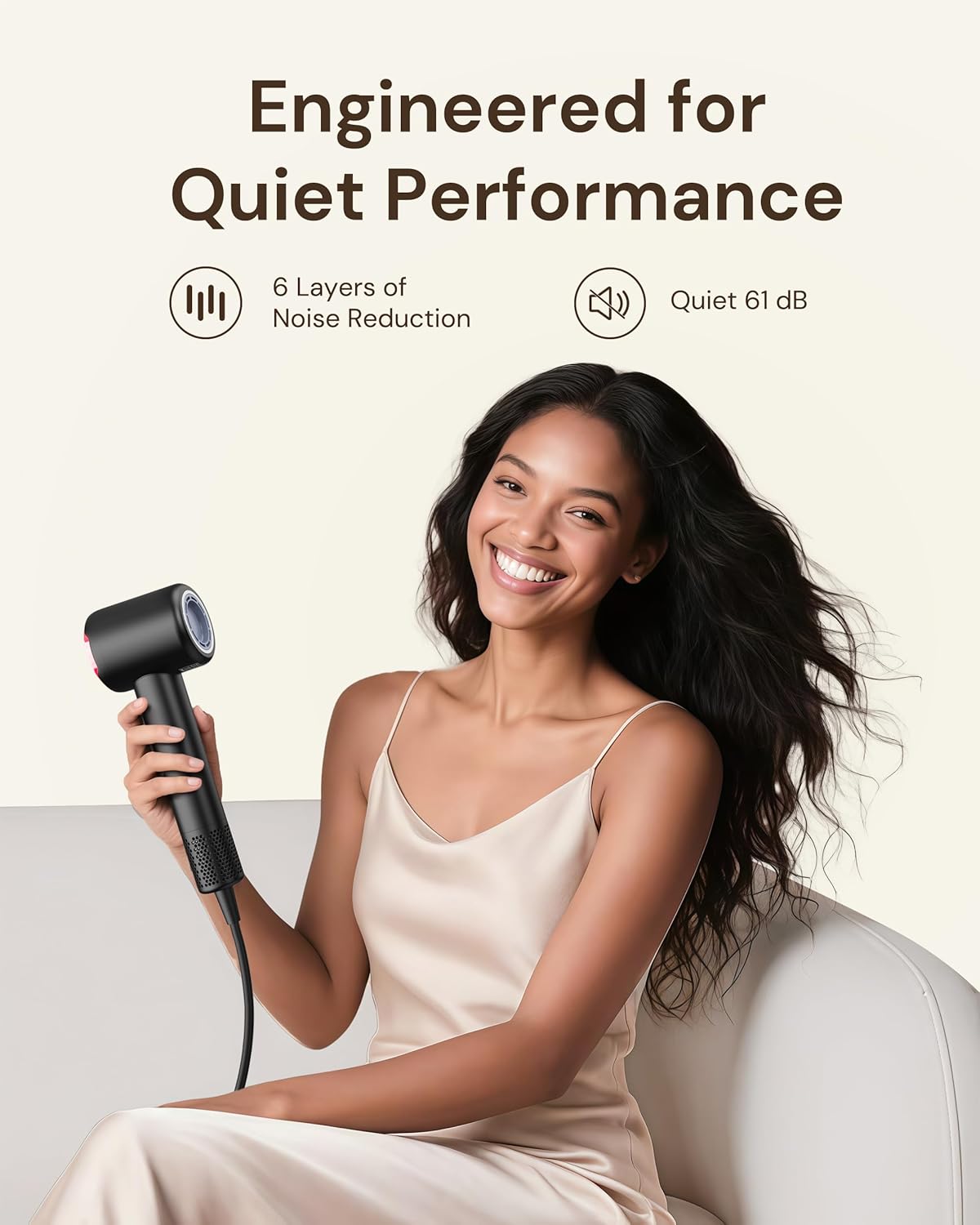 Detalle de VOLGTIA Hair Dryer with Diffuser for Curly Hair — Fast, Quiet, and Ion-Driven Drying