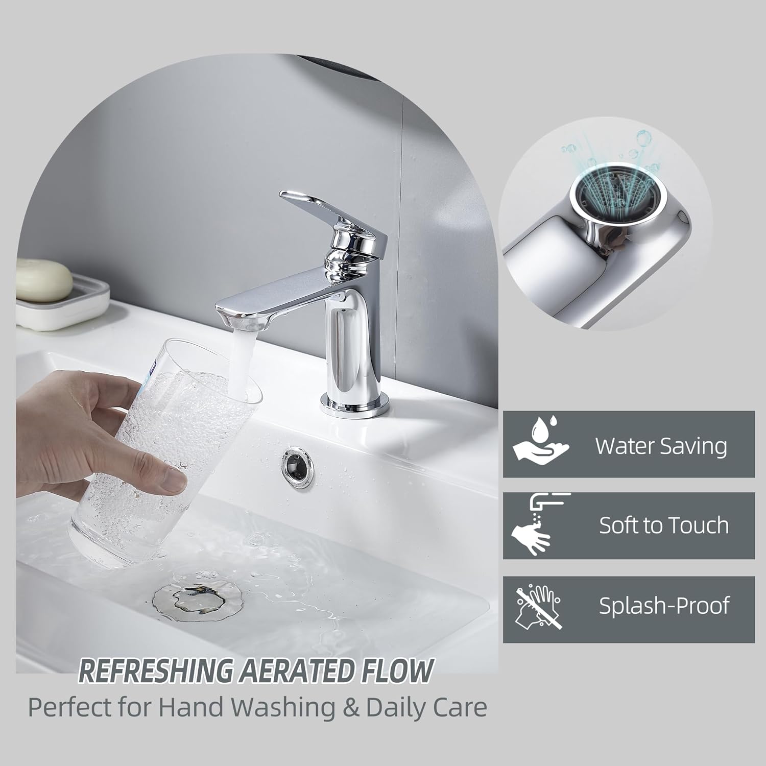 Thumbnail 6 de BELZ Modern Basin Mixer Tap (Single Lever) – Chrome brass bathroom faucet with hot & cold mixer