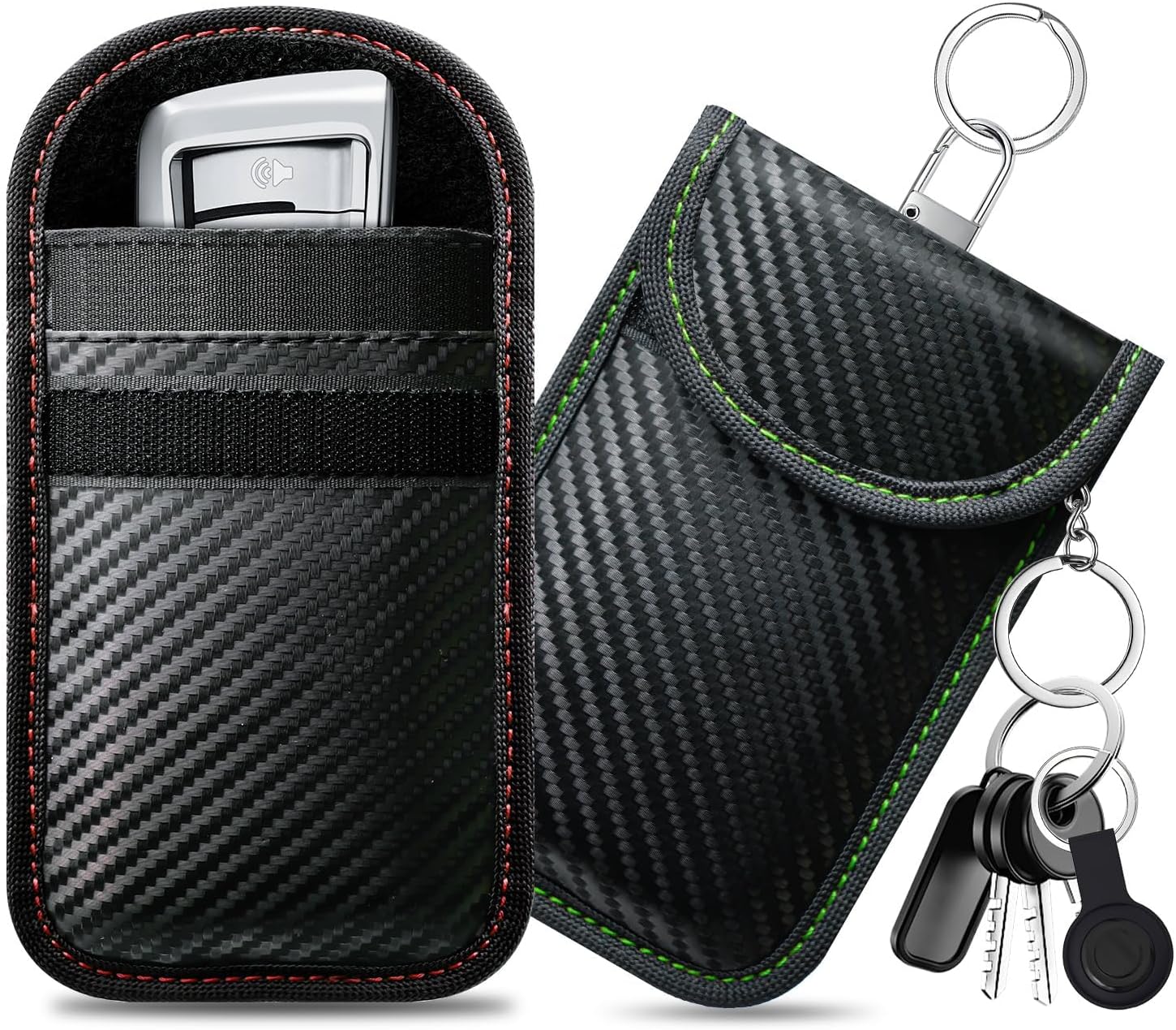 Detalle de caslord Keyless Go Schutzhülle für Autoschlüssel (2 Stück) mit RFID-Blocker in Kohlefaser-Optik