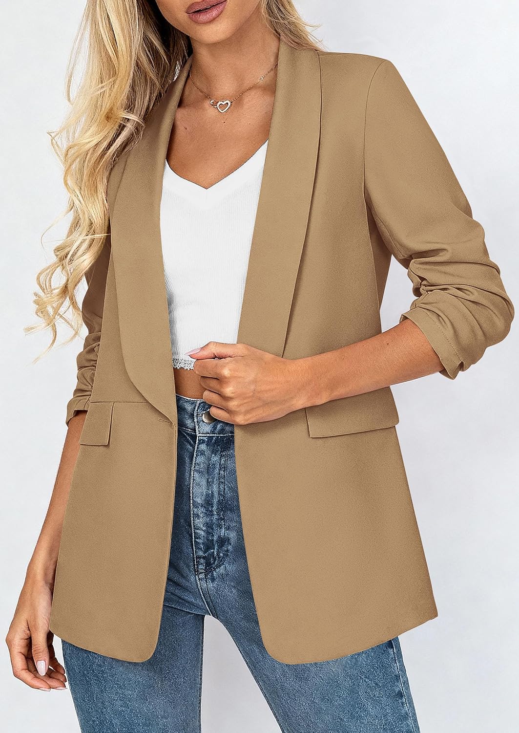Thumbnail 6 de PRETTYGARDEN Women's Lightweight Blazer with Ruched 3/4 Sleeves