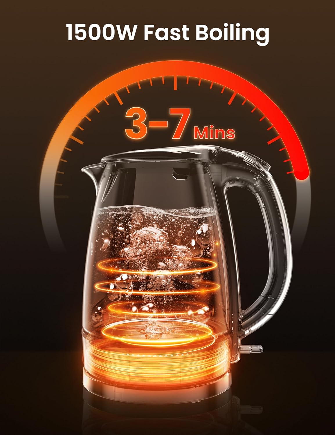 Detalle de COMFEE' 1.7L Electric Kettle with LED Indicator, 1500W, Glass Boiler — Fast Boil & BPA Free