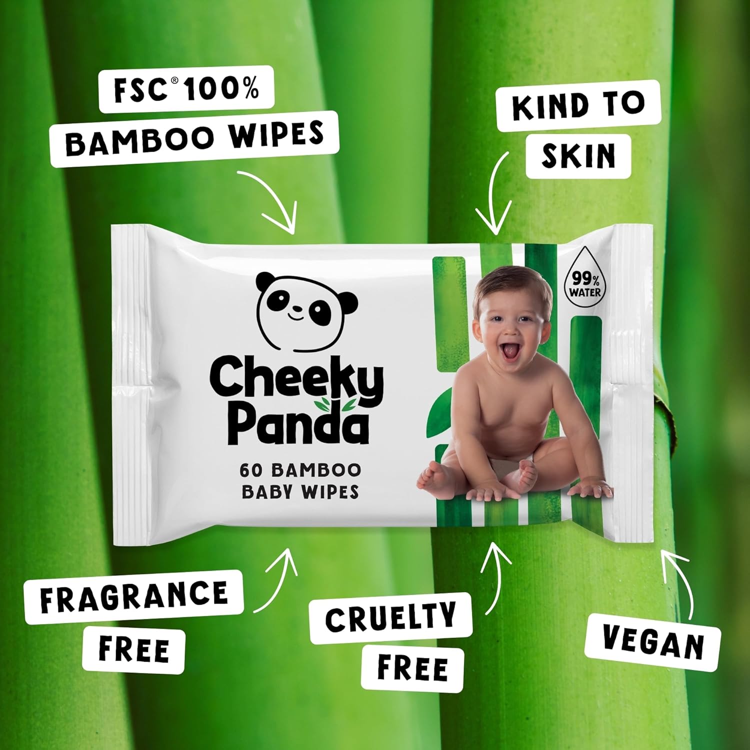 Thumbnail 6 de The Cheeky Panda Bamboo Biodegradable Baby Wipes Multipack (99% purified water) | 60 wipes per pack